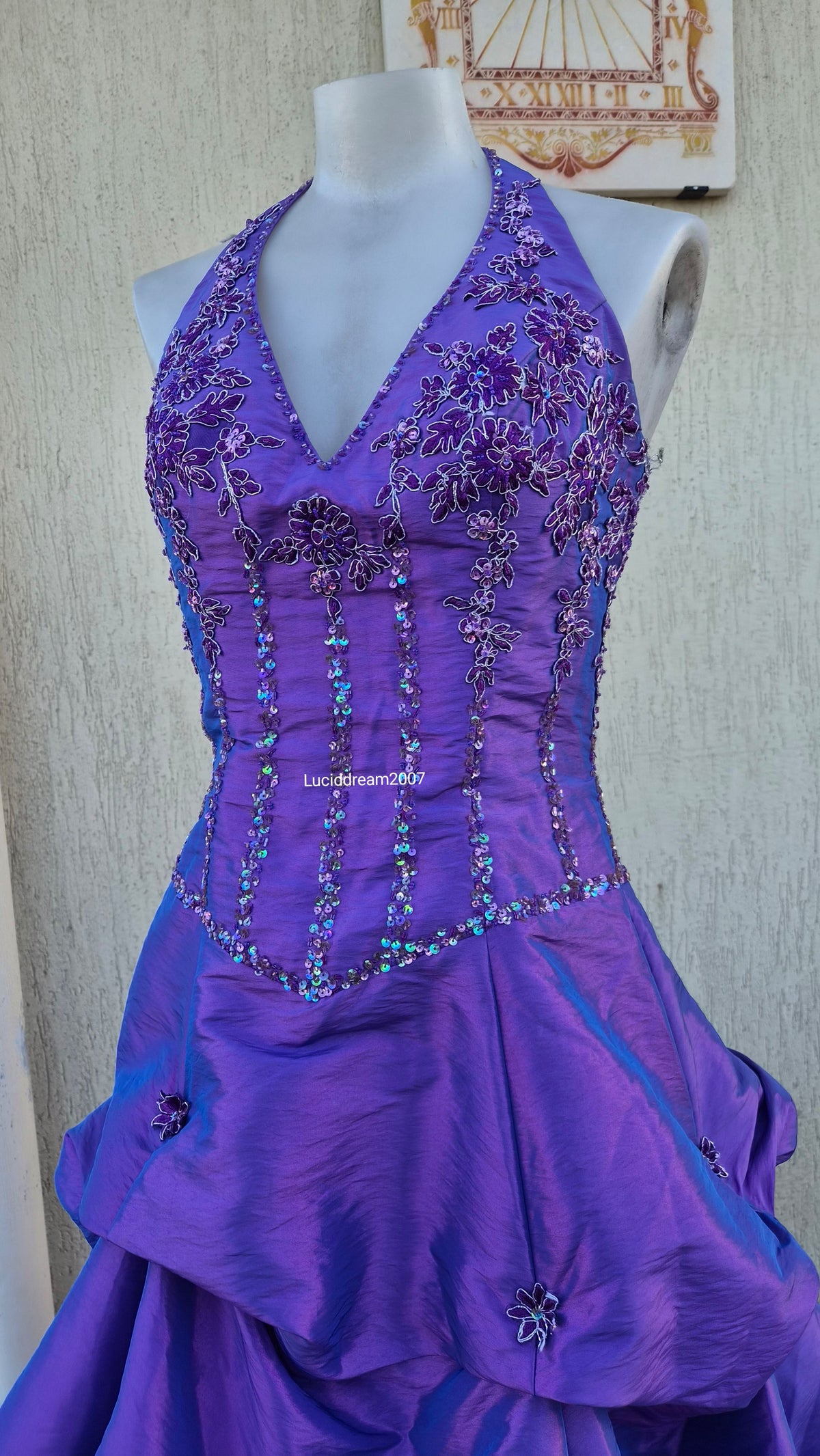 Purple ball gown with embroidery