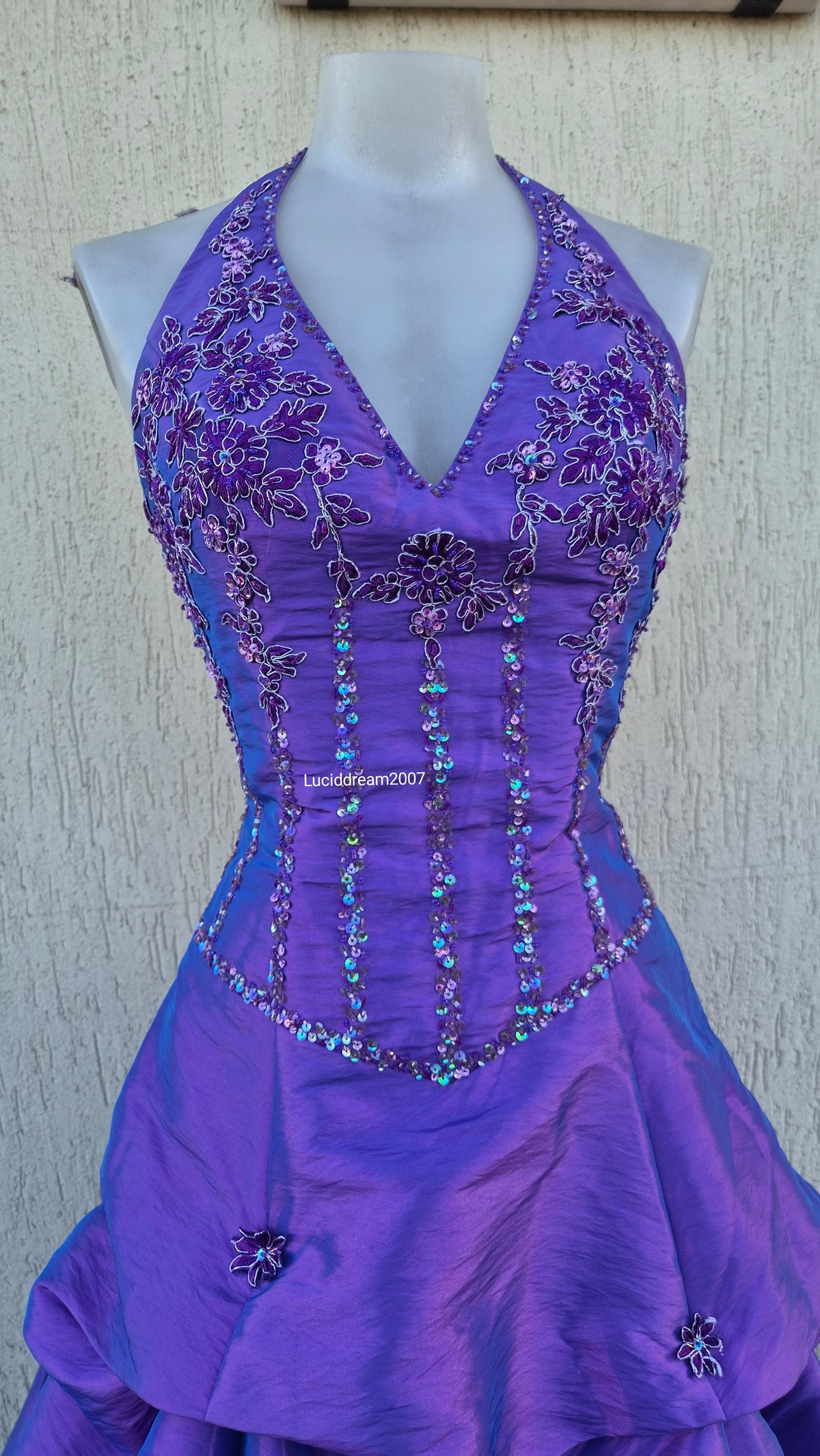Purple ball gown with embroidery