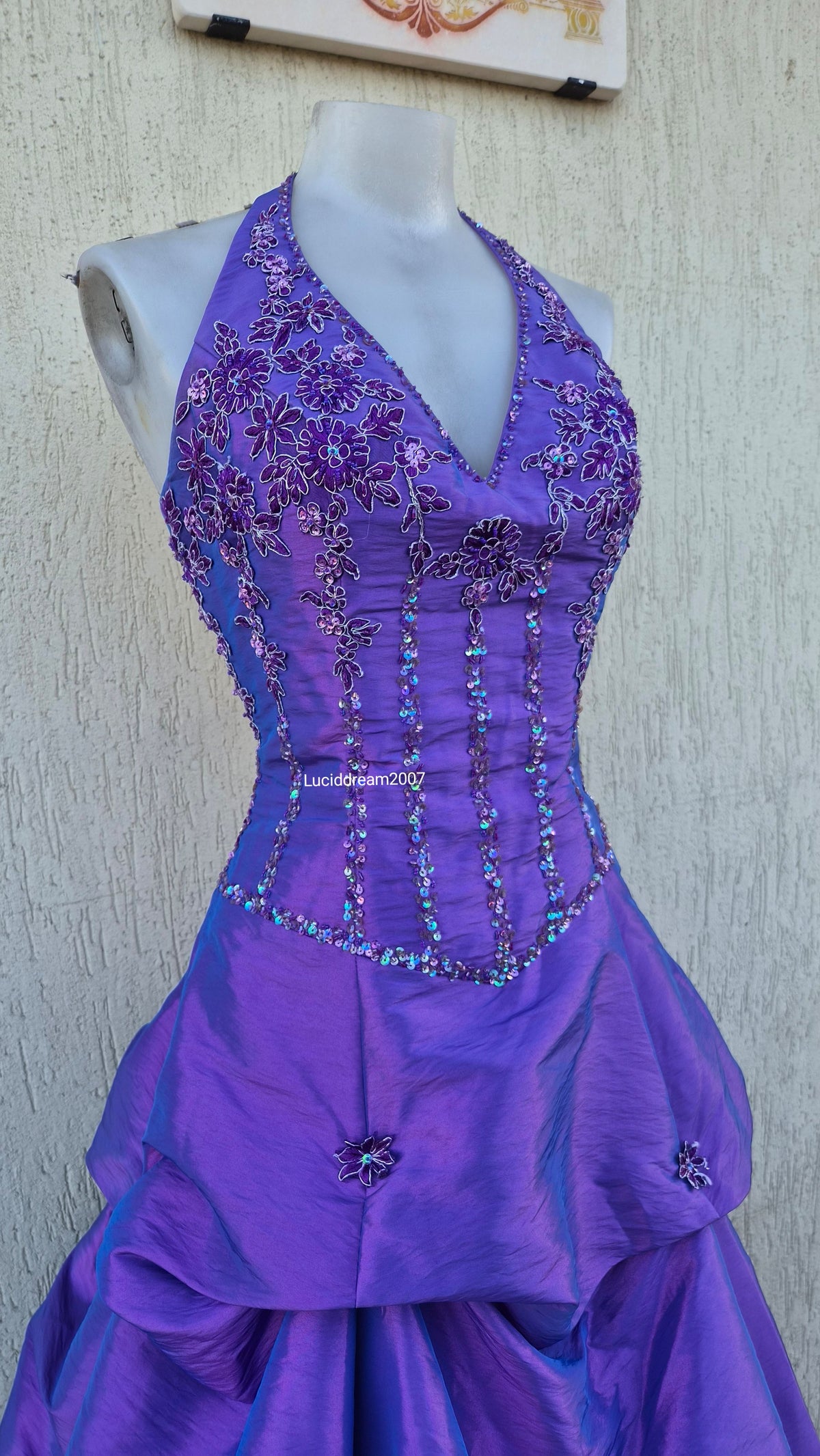 Purple ball gown with embroidery