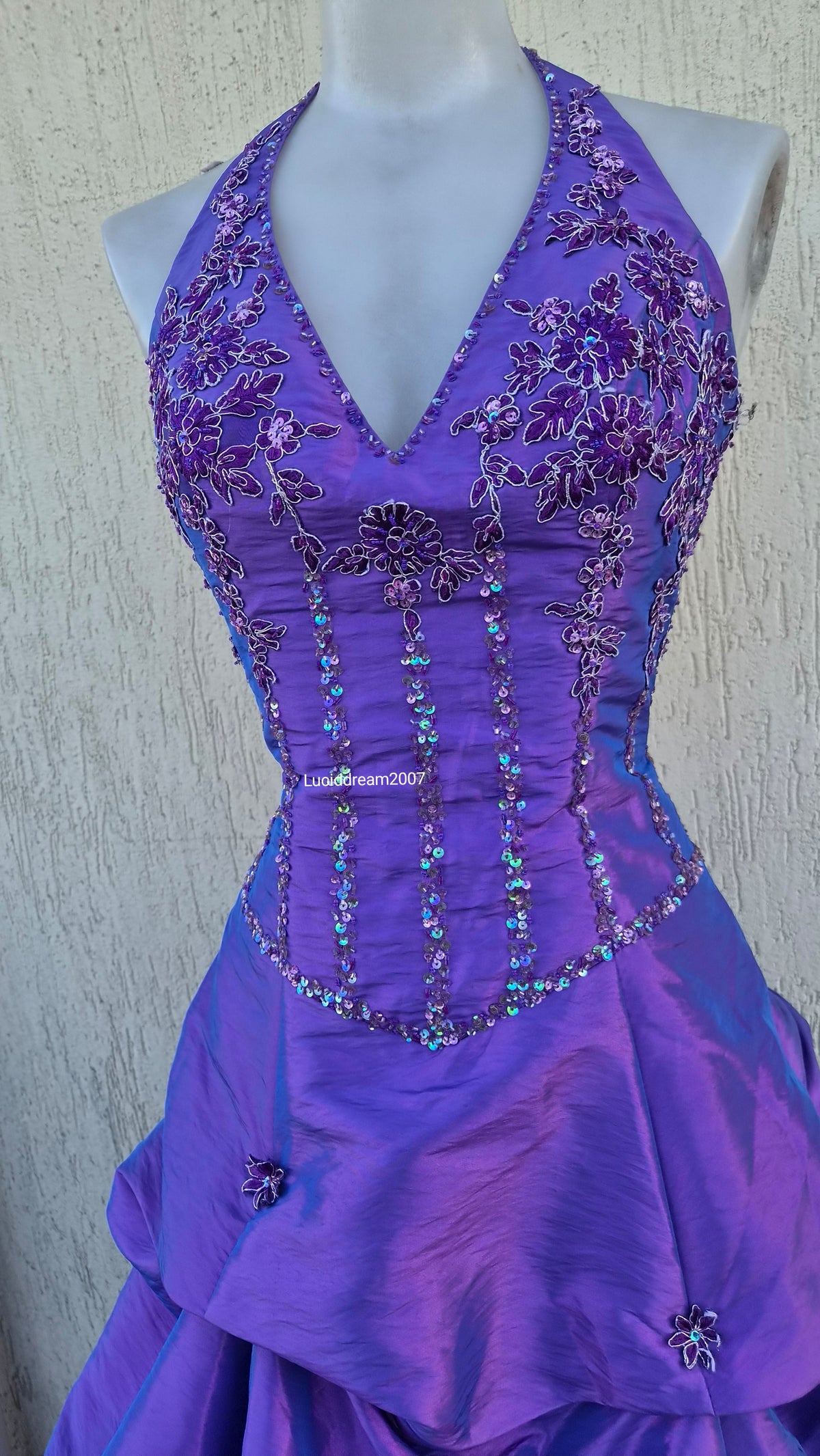 Purple ball gown with embroidery