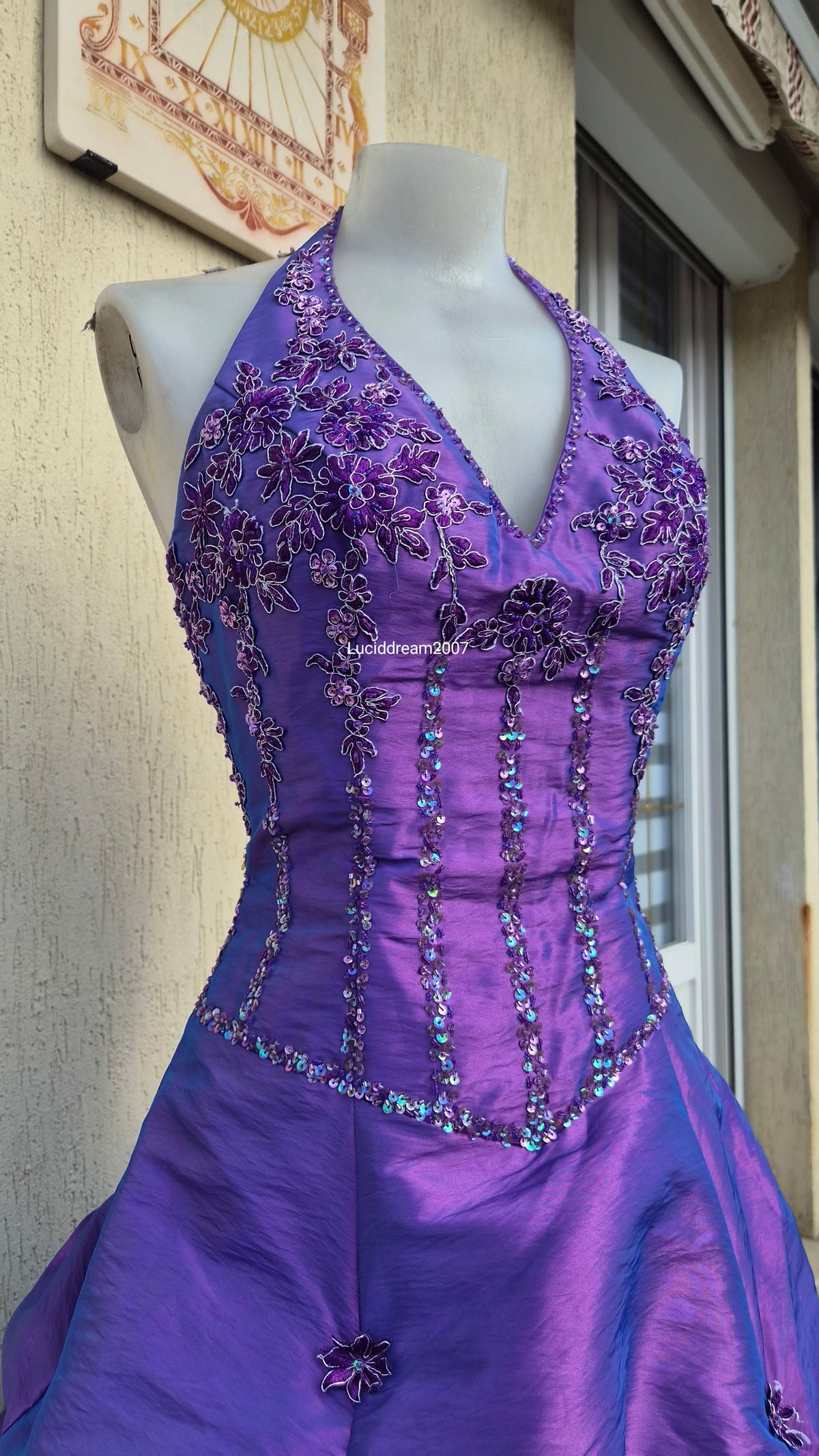 Purple ball gown with embroidery