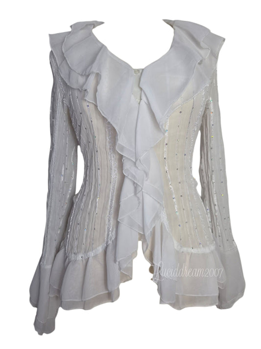 Chemisier à volants blanc détails sequins
