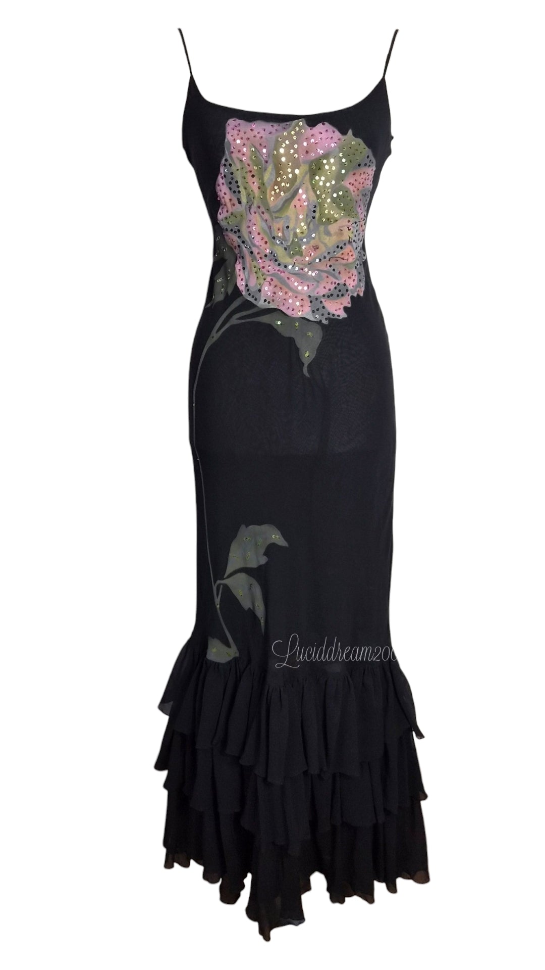 Robe dos nu noire motif fleur