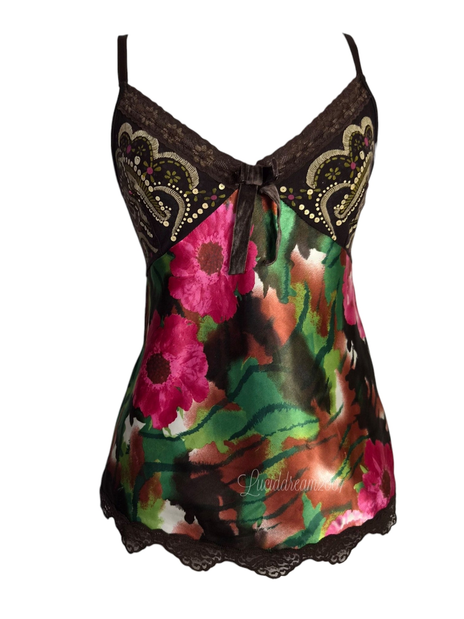 Haut vintage Morgan de Toi à motif floral et dentelle. Dans le style whimsical et fairycore typique des années 2000 / y2k. Tout droit sorti d'une reverie.