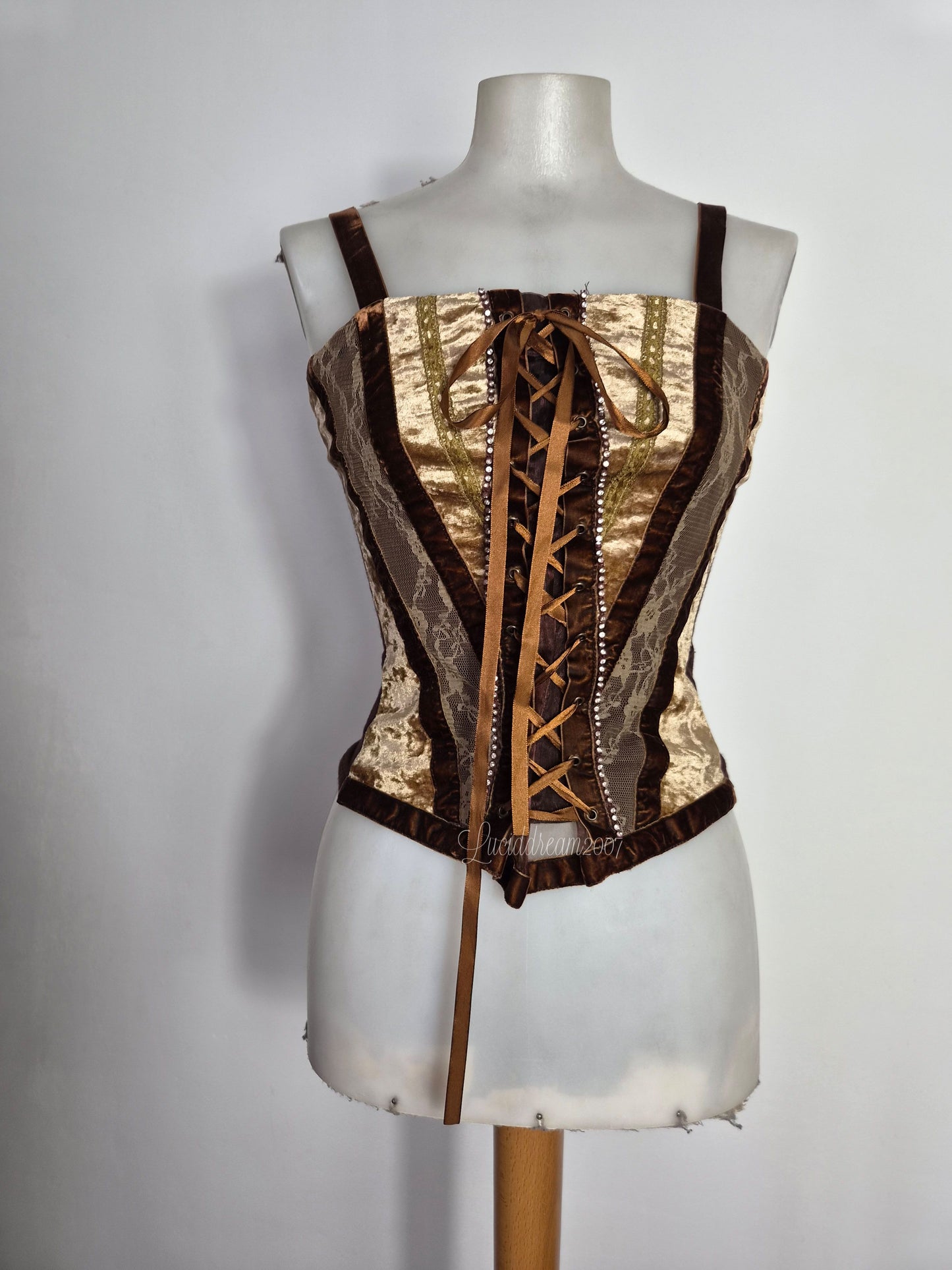 Haut effet corset marron et doré