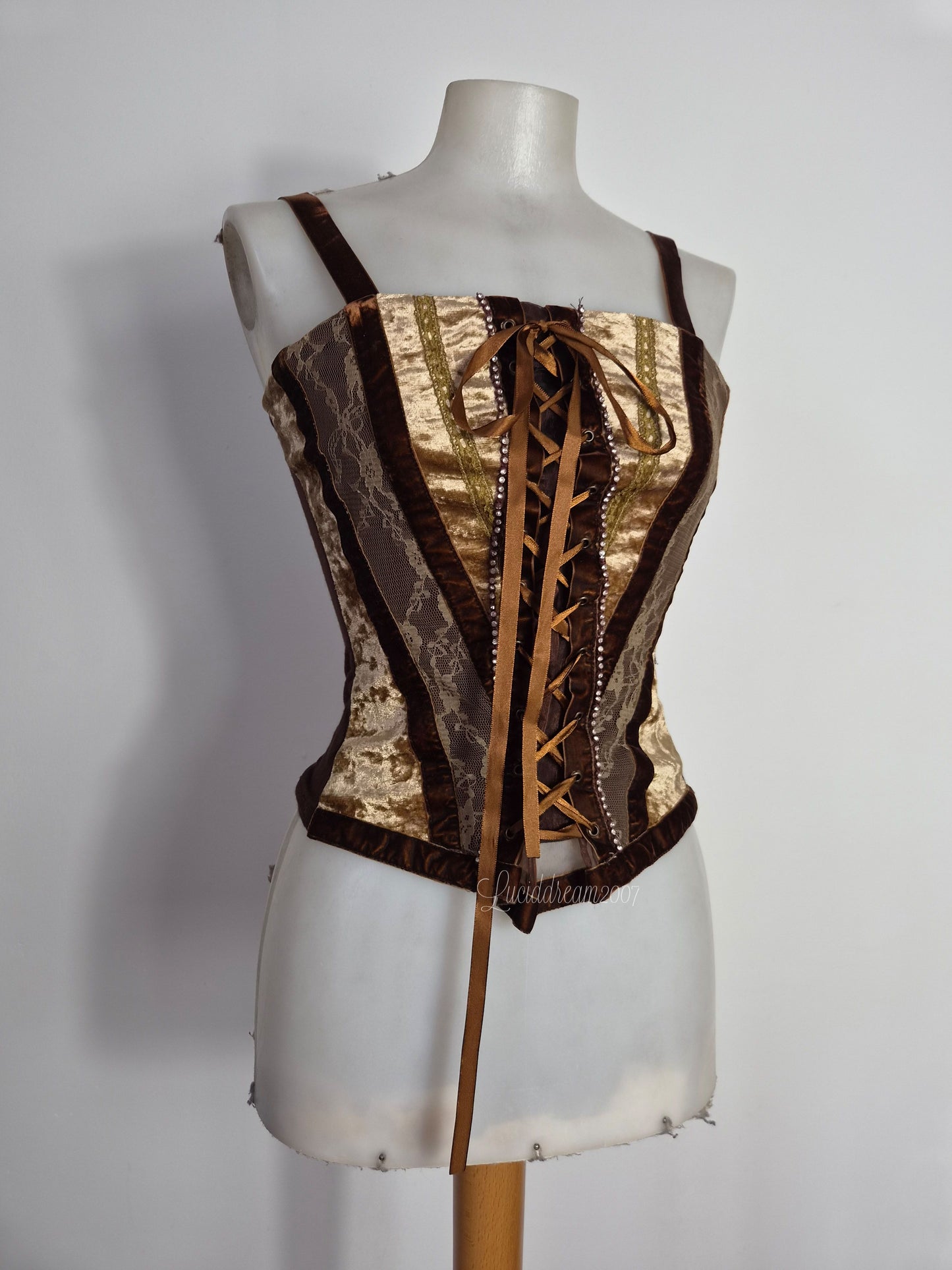 Haut effet corset marron et doré