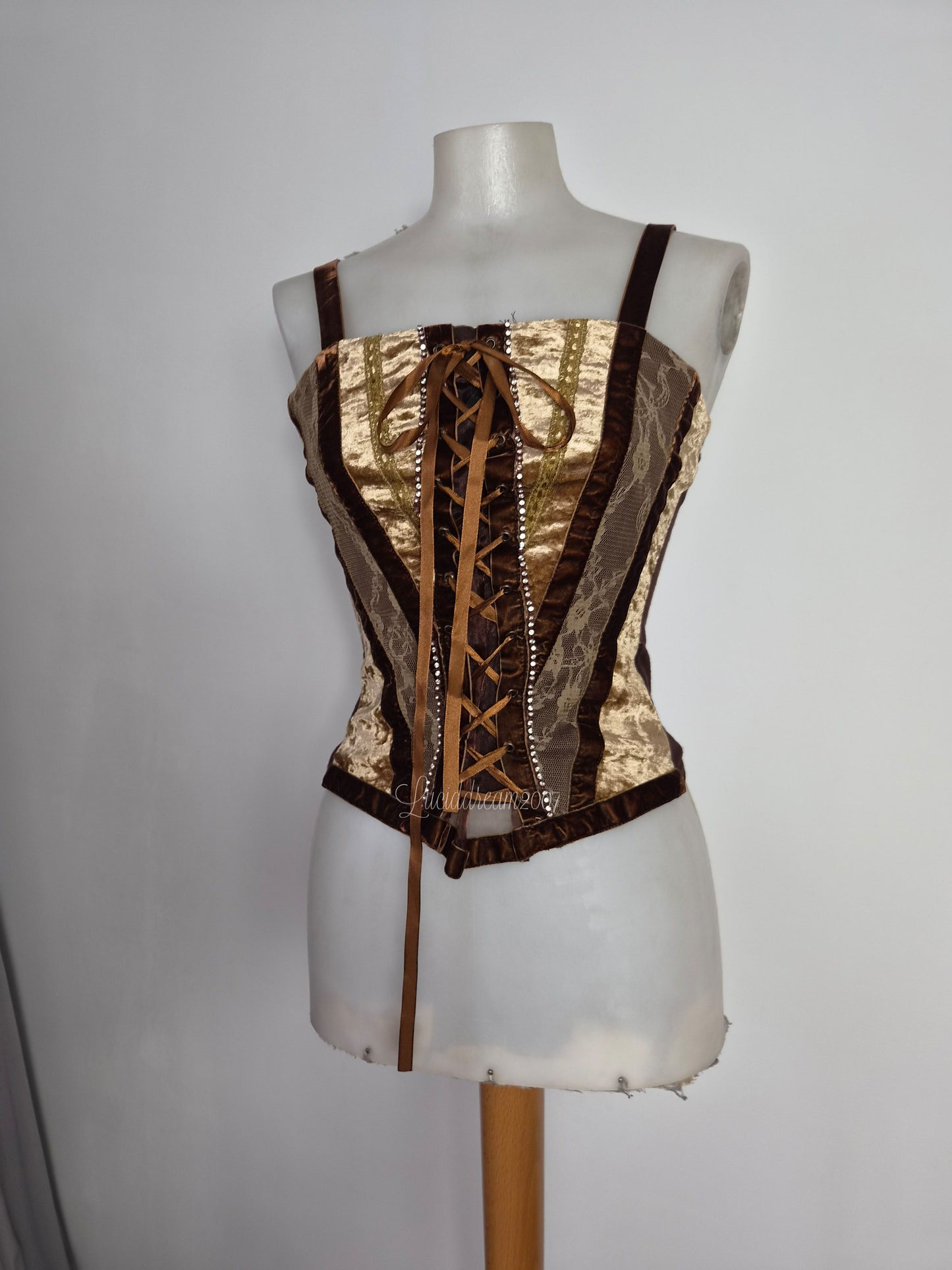 Haut effet corset marron et doré