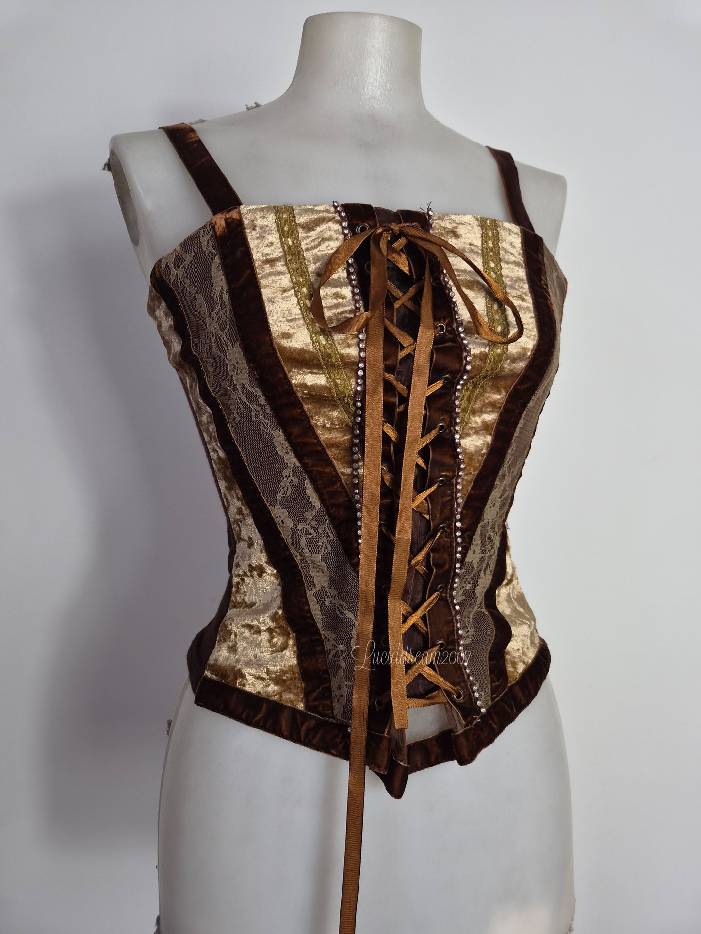 Haut effet corset marron et doré