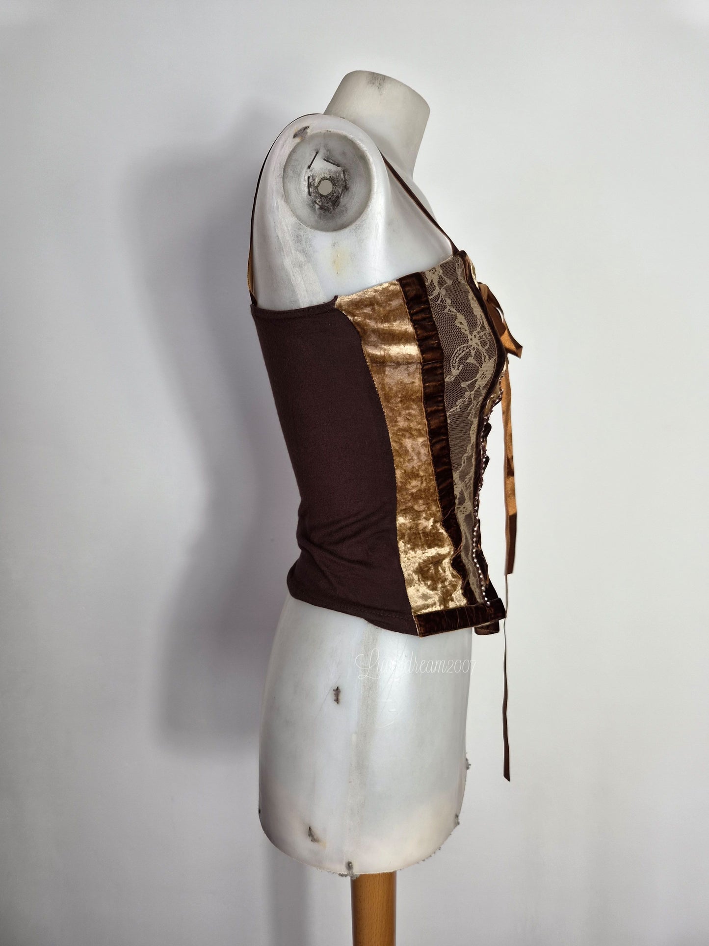 Haut effet corset marron et doré