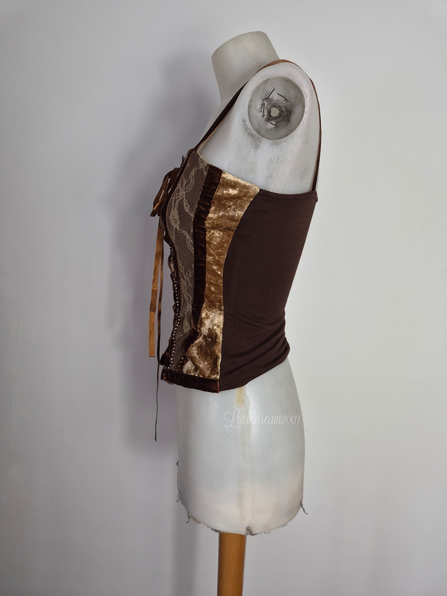 Haut effet corset marron et doré