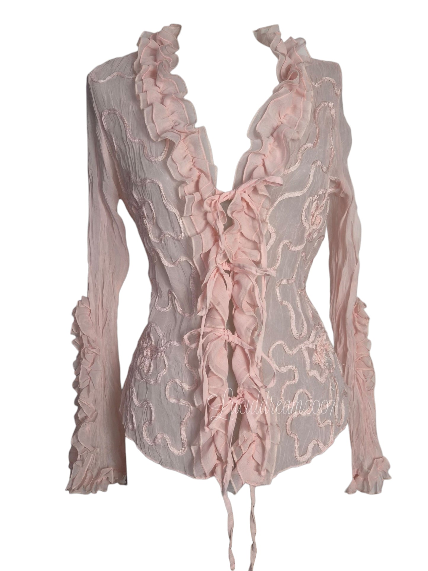 Chemisier en voile brodé rose