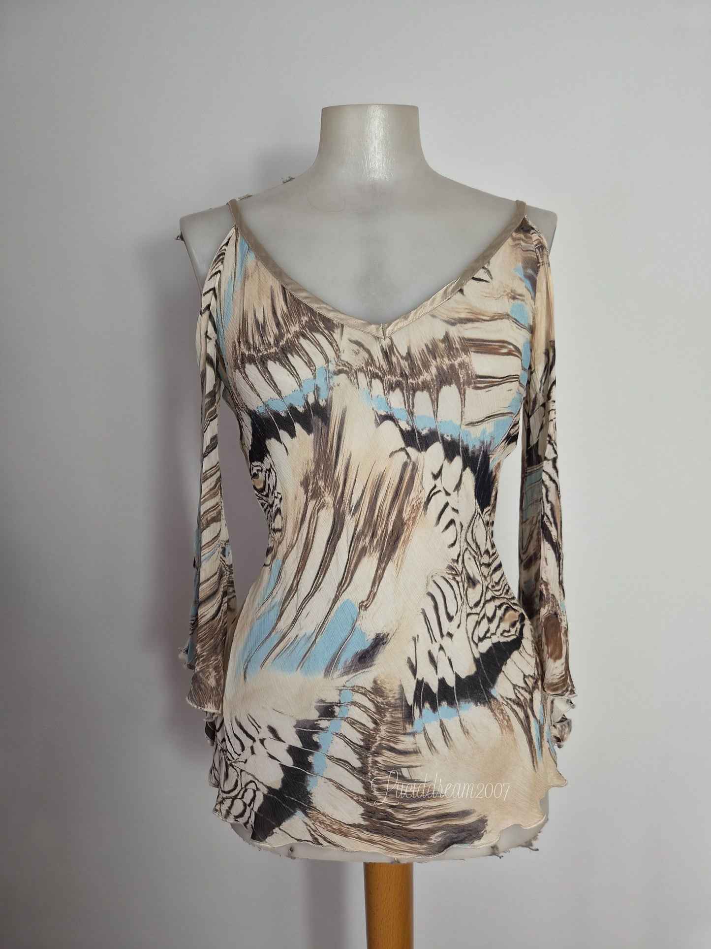 Haut en voile tons beige et bleu