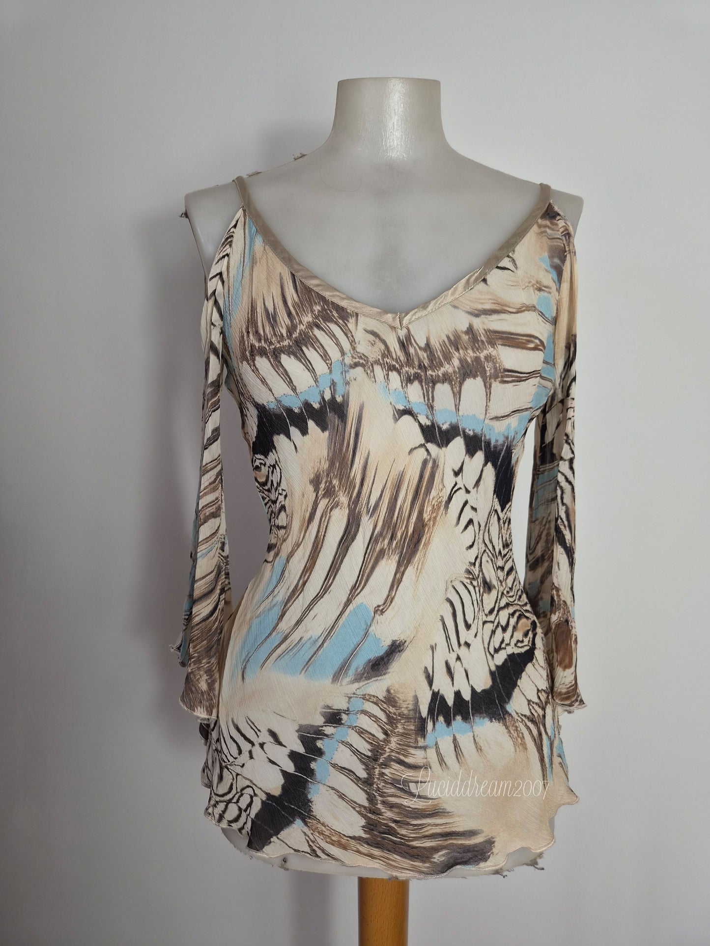 Haut en voile tons beige et bleu