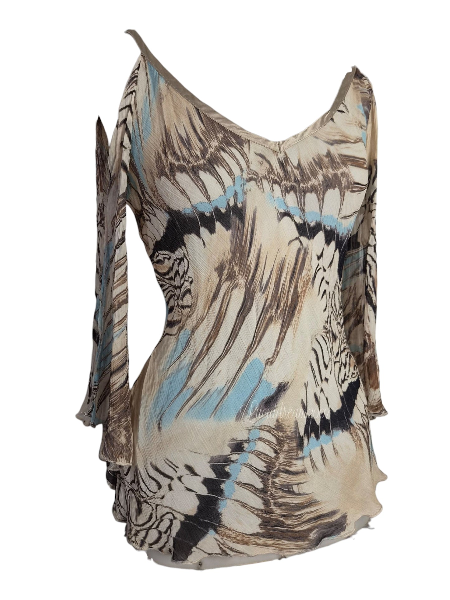 Haut en voile tons beige et bleu