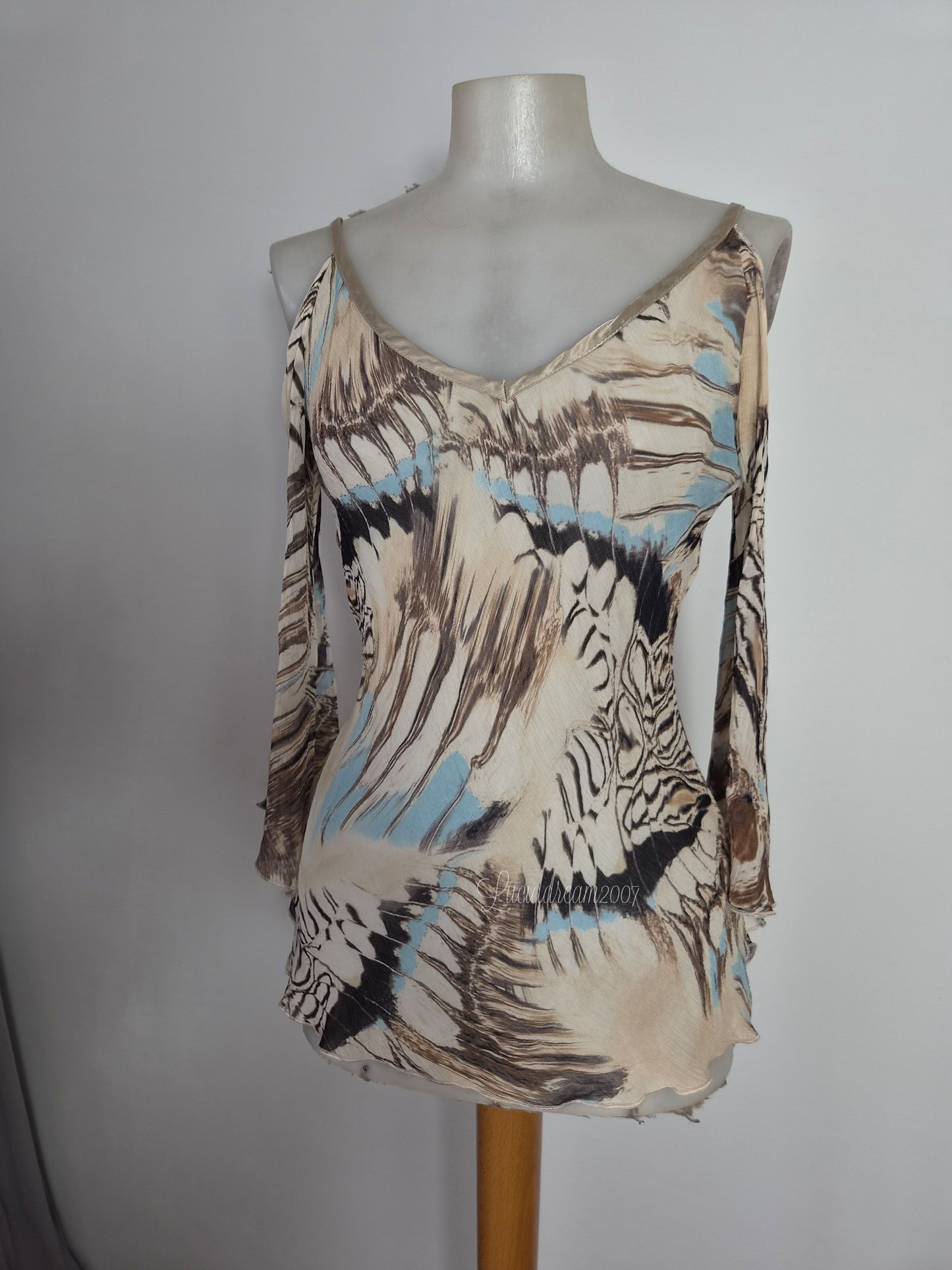Haut en voile tons beige et bleu