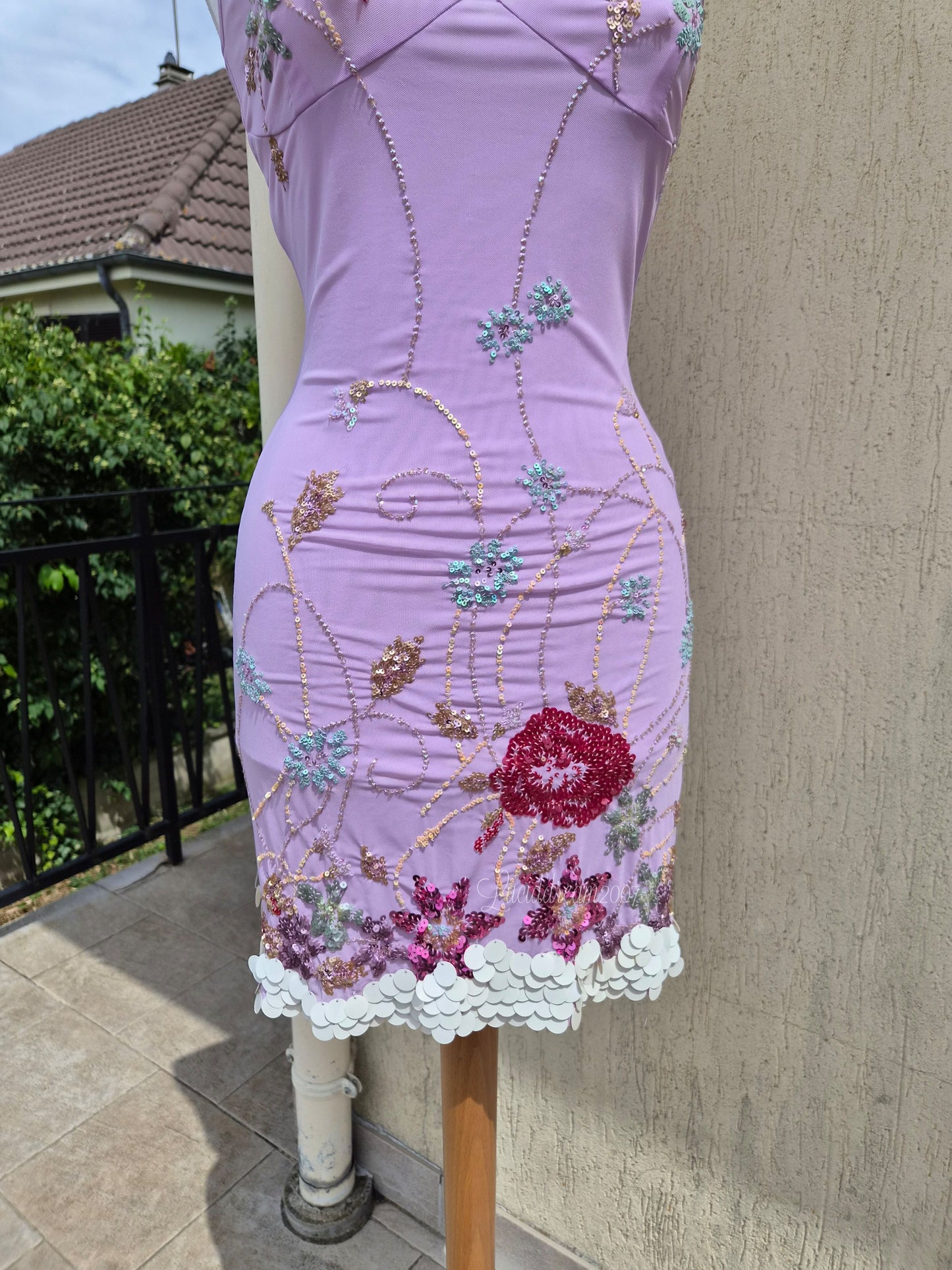 Embroidered lilac voile dress