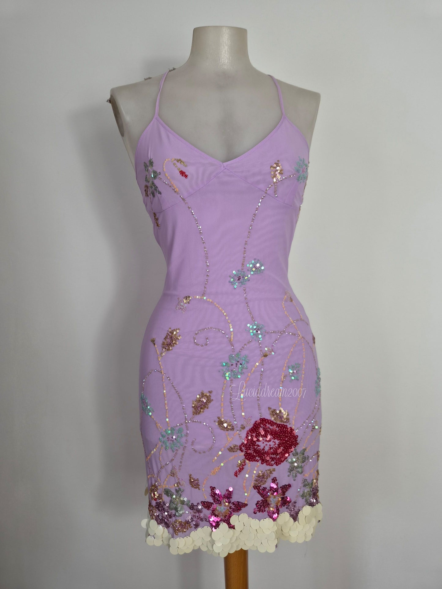 Embroidered lilac voile dress