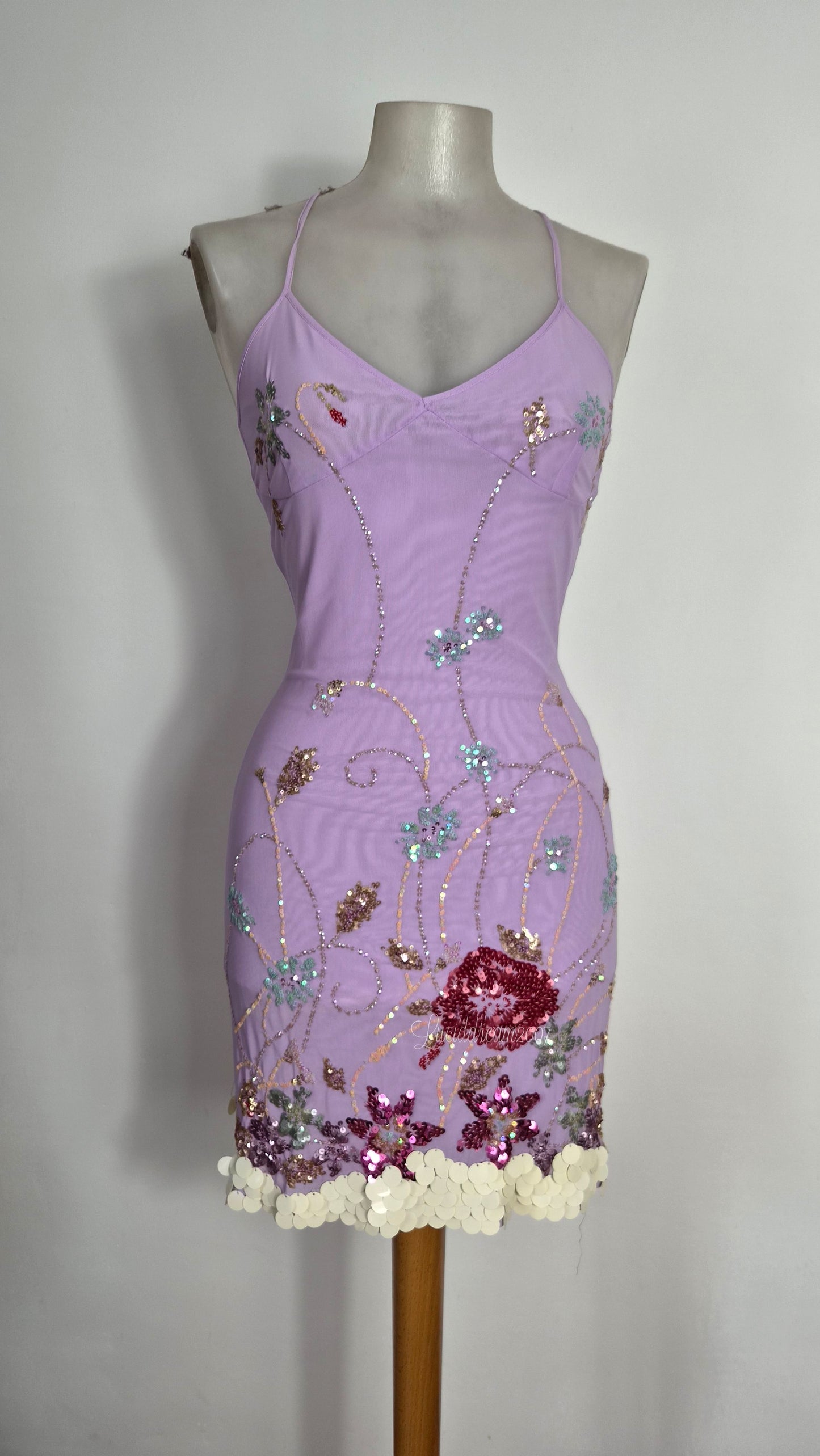 Embroidered lilac voile dress