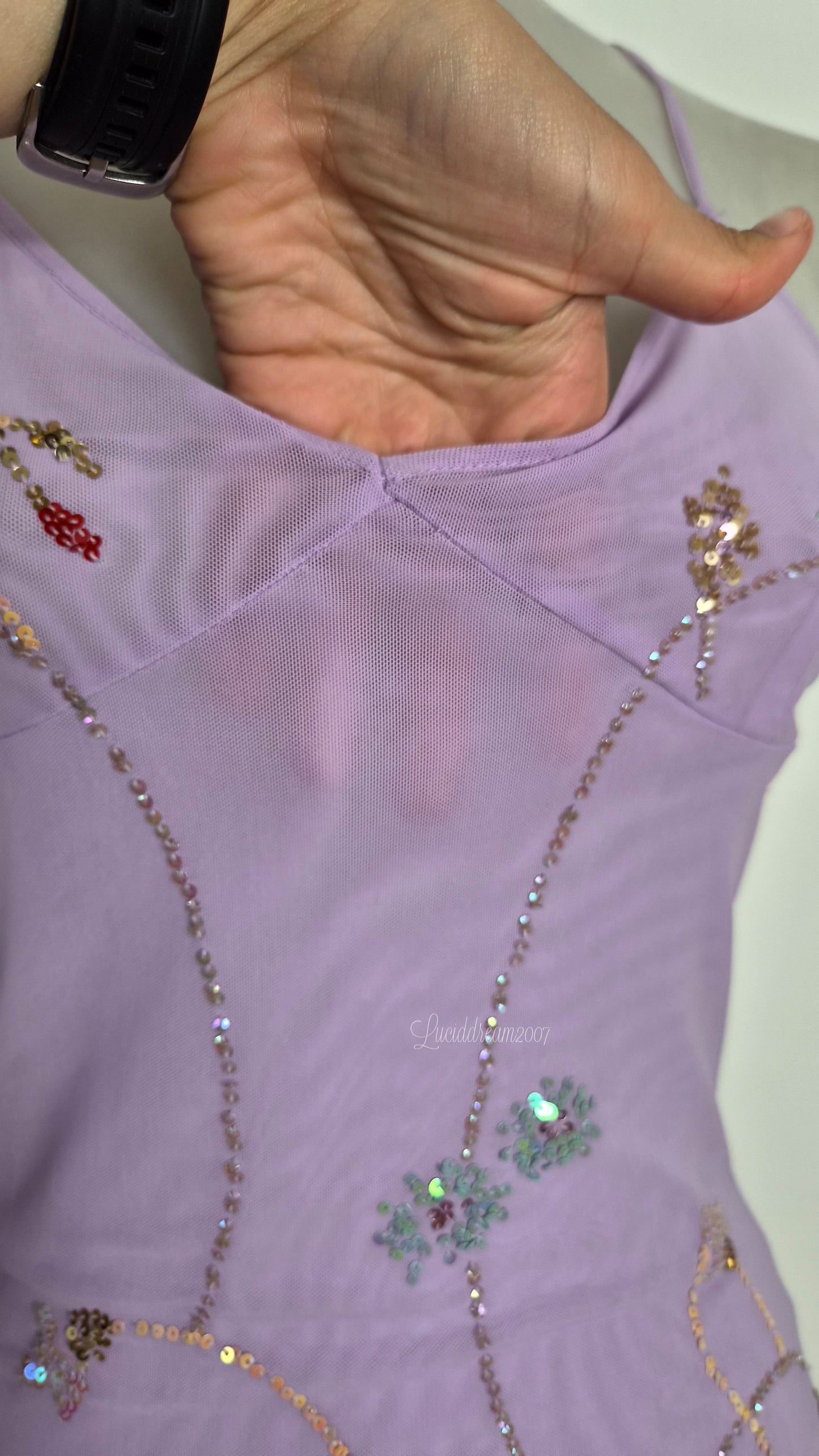 Embroidered lilac voile dress