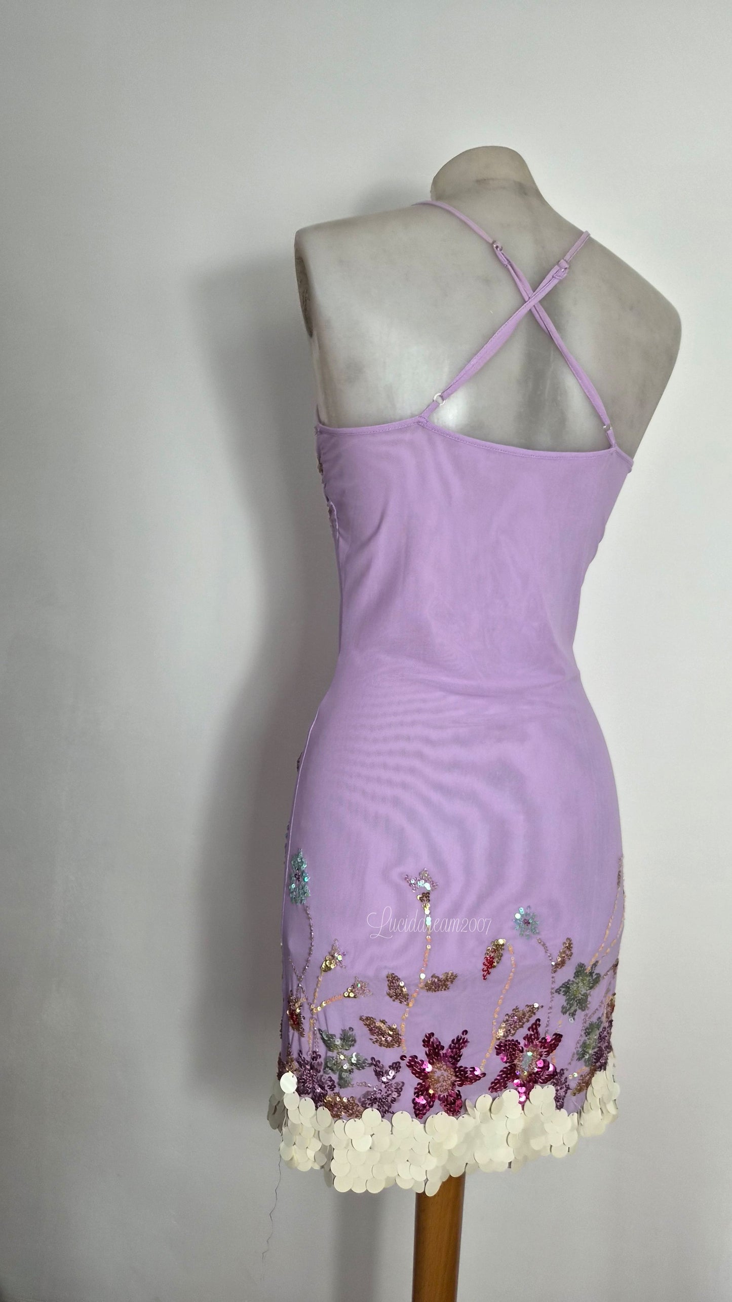 Embroidered lilac voile dress