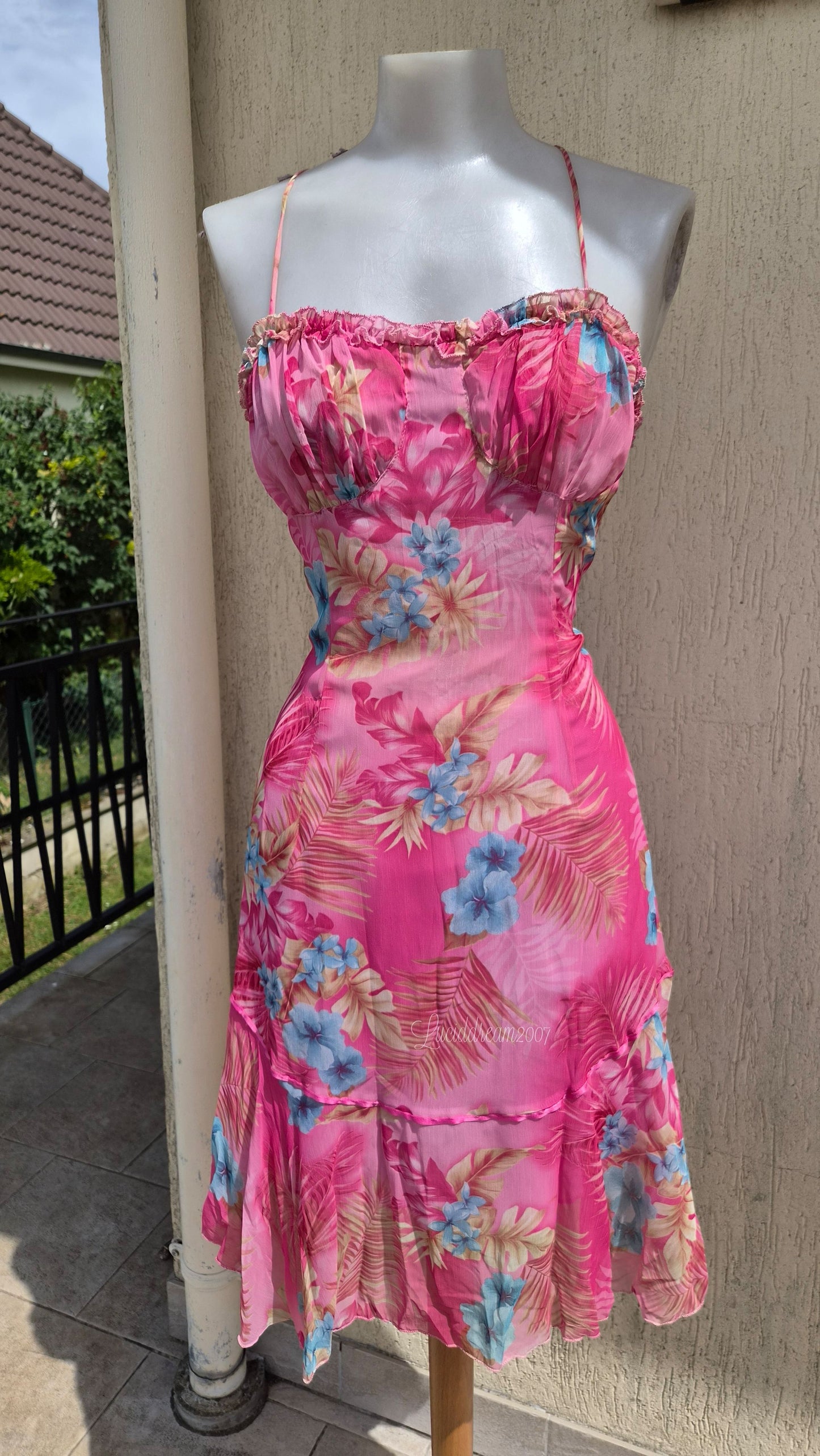 Pink floral print dress