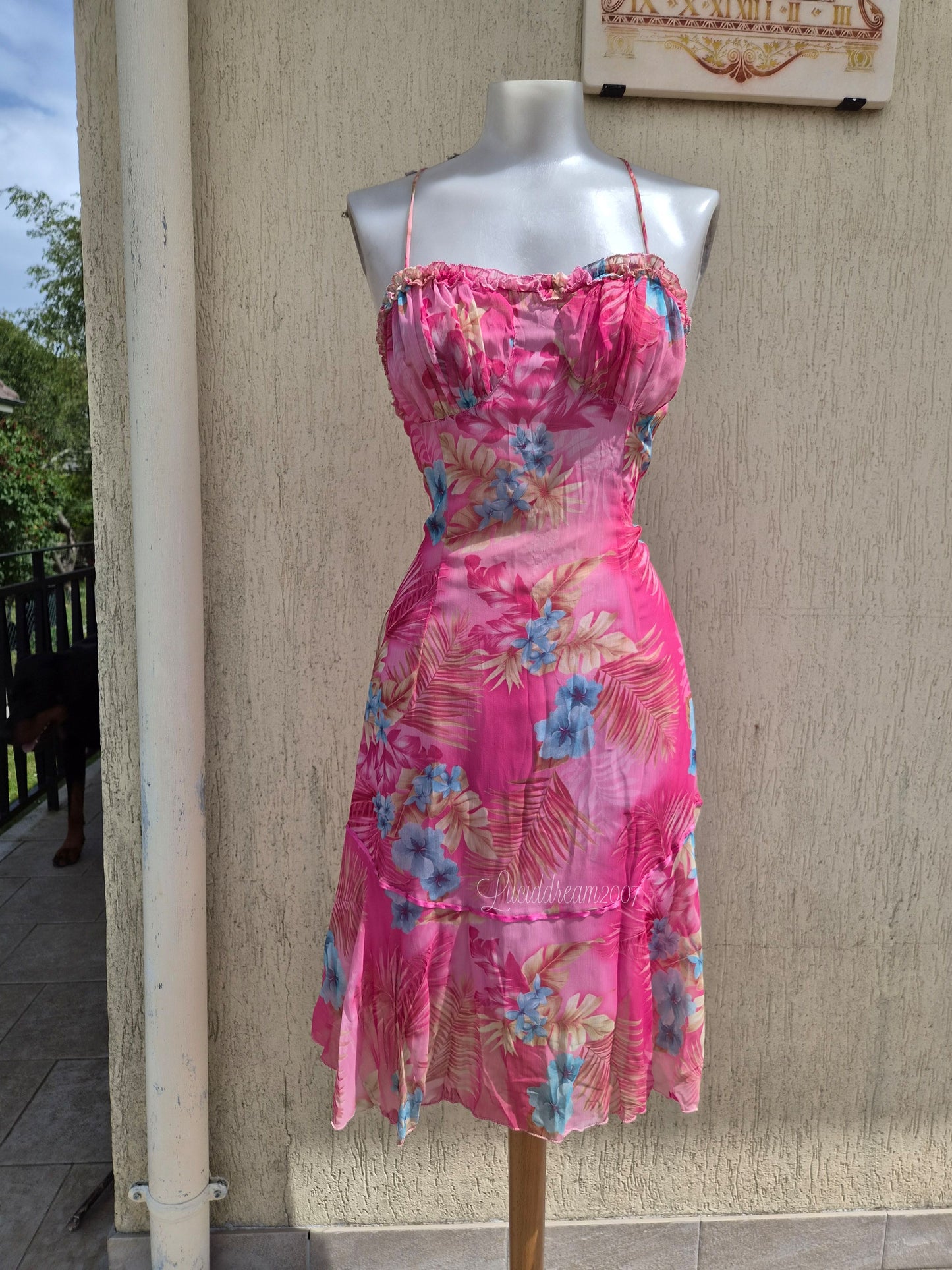 Pink floral print dress