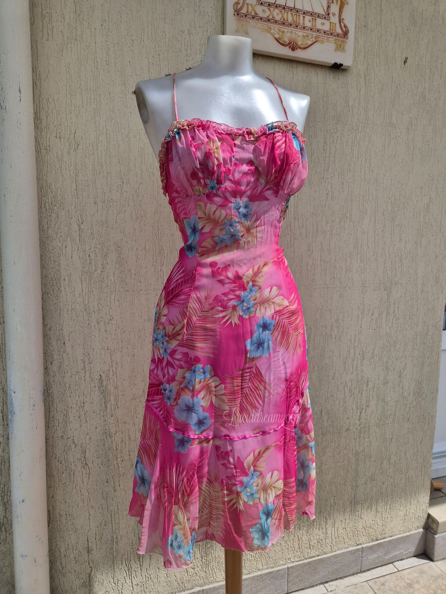 Pink floral print dress