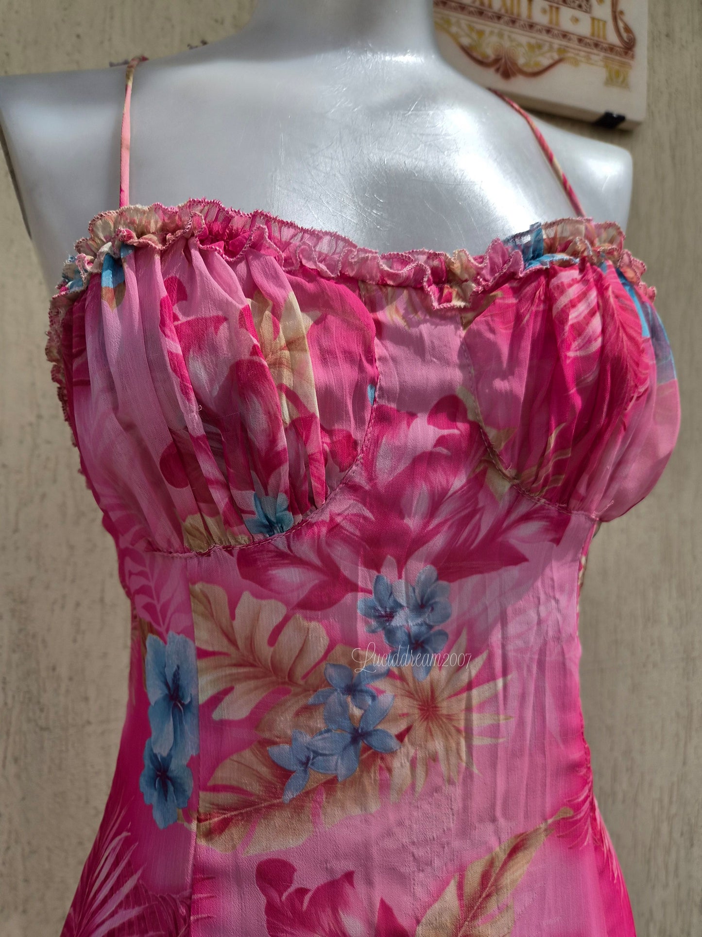 Pink floral print dress