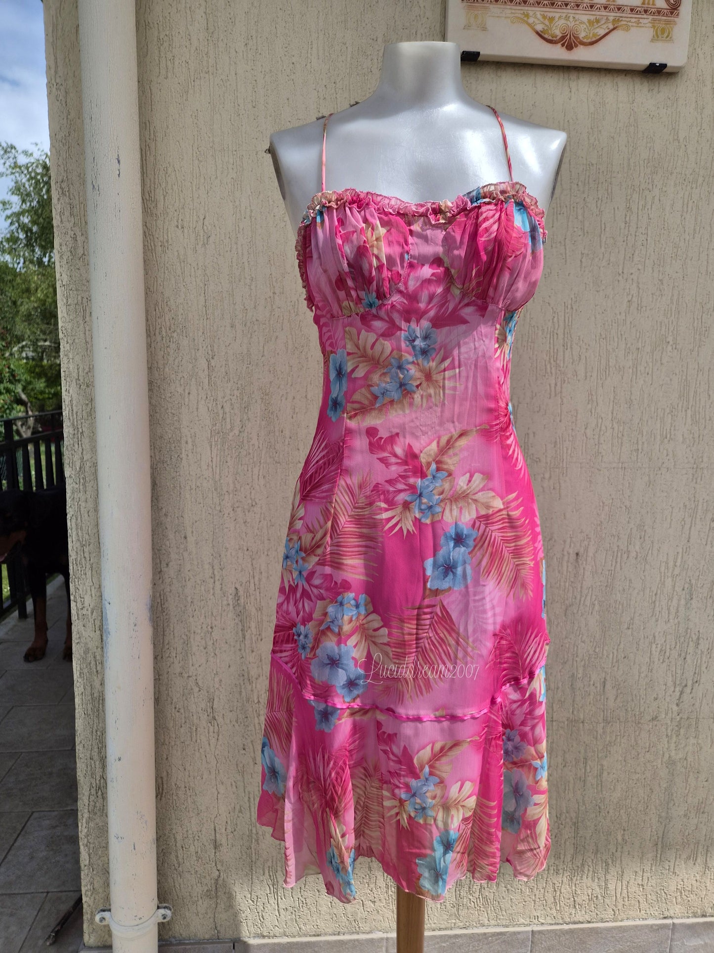 Pink floral print dress
