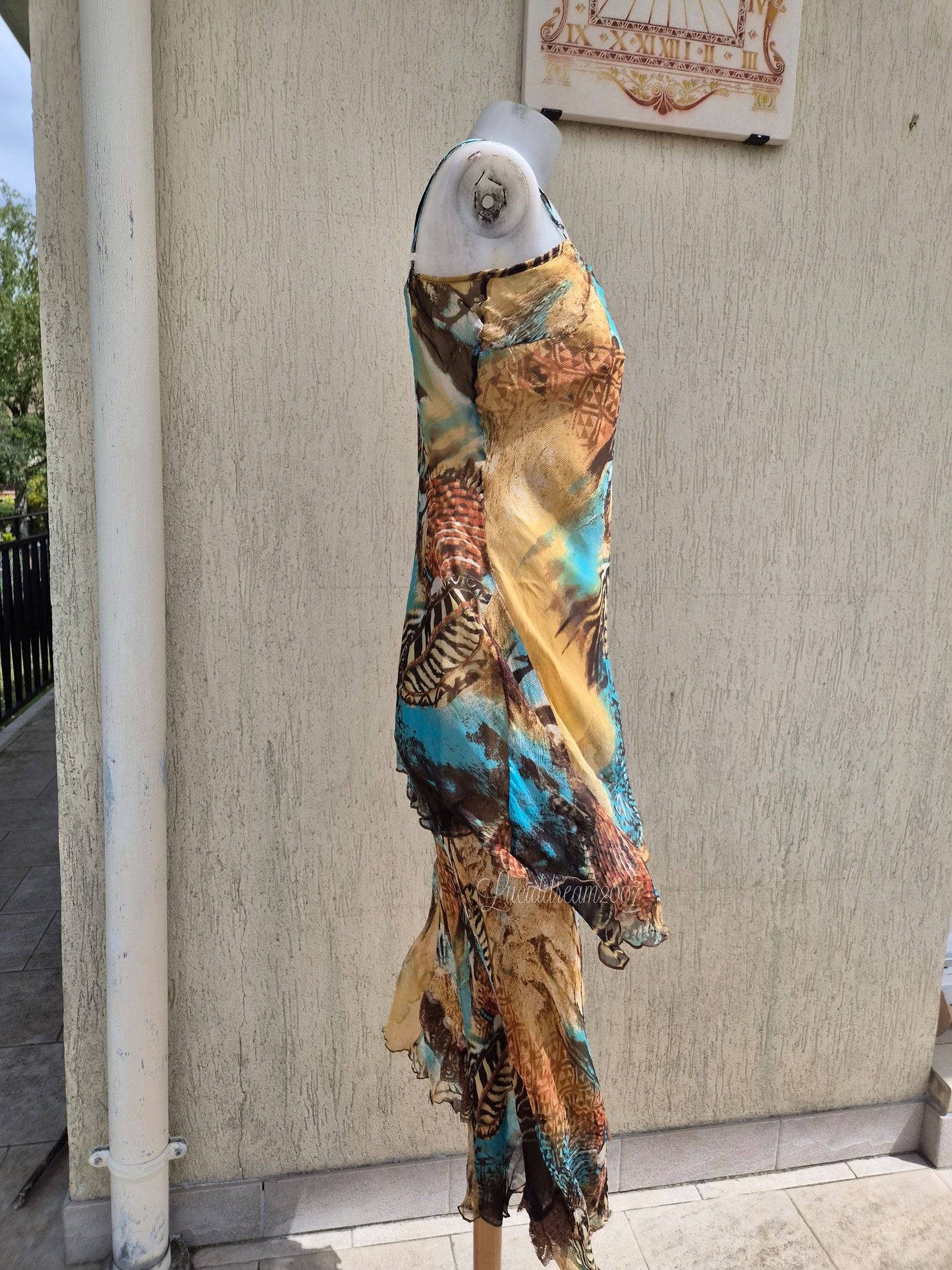 Ensemble en soie bleu et beige