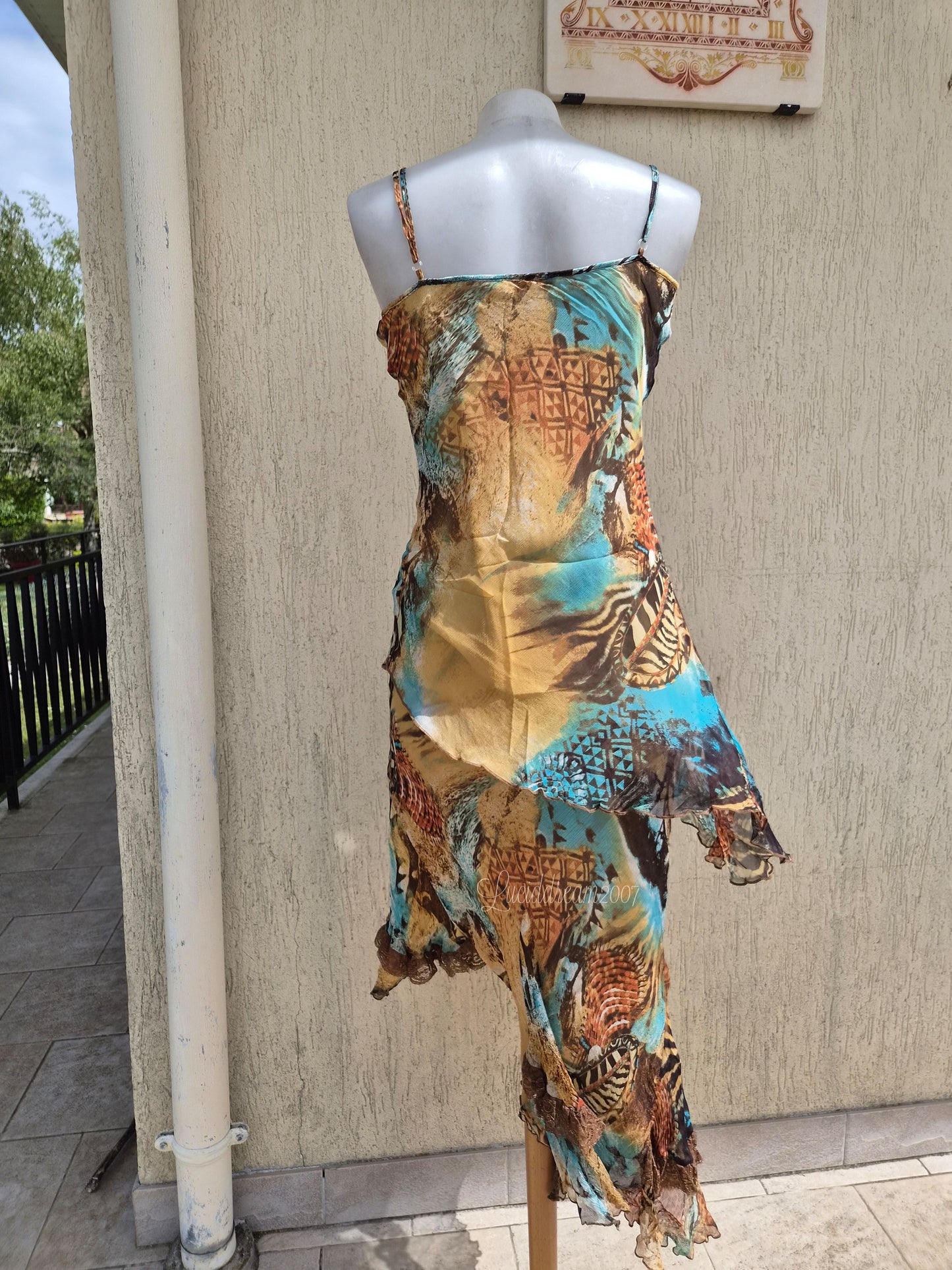 Ensemble en soie bleu et beige