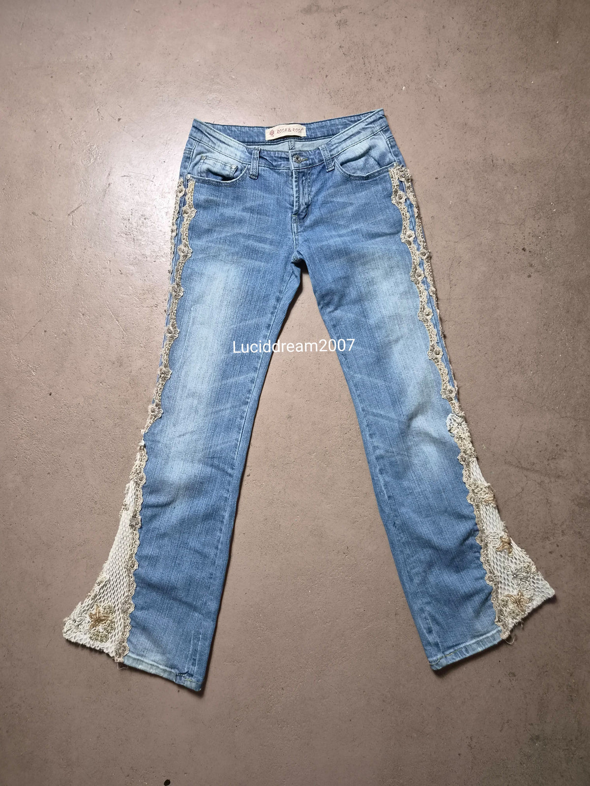 Denim trousers with lace details