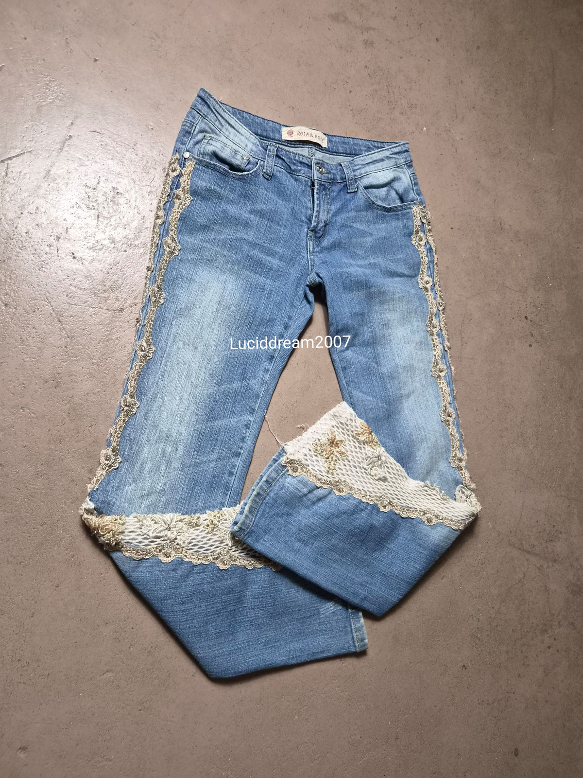 Denim trousers with lace details