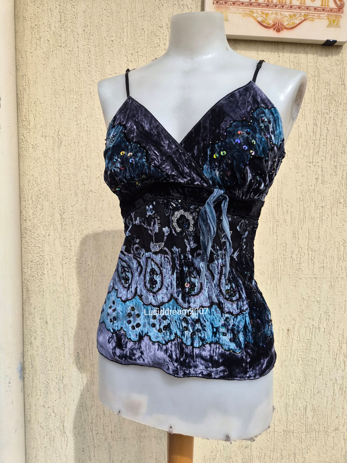 Silk and velvet top