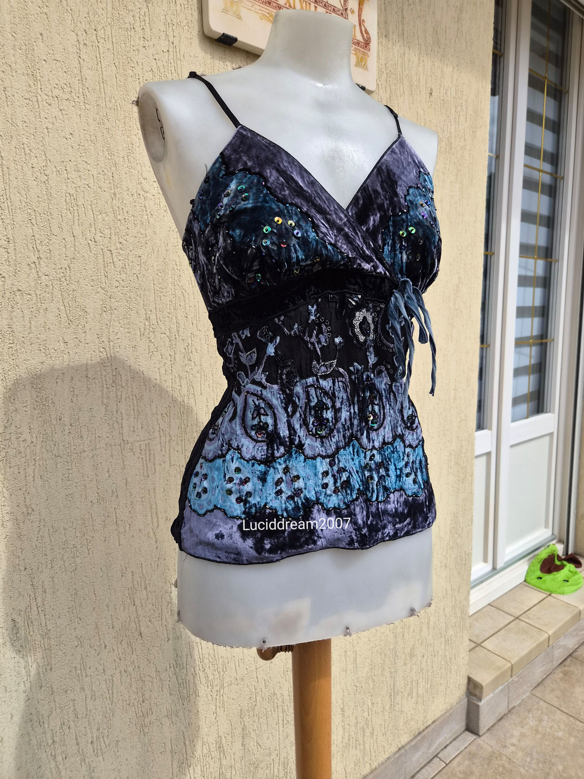 Silk and velvet top