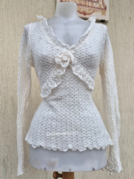 Pull laine et mohair détail fleur