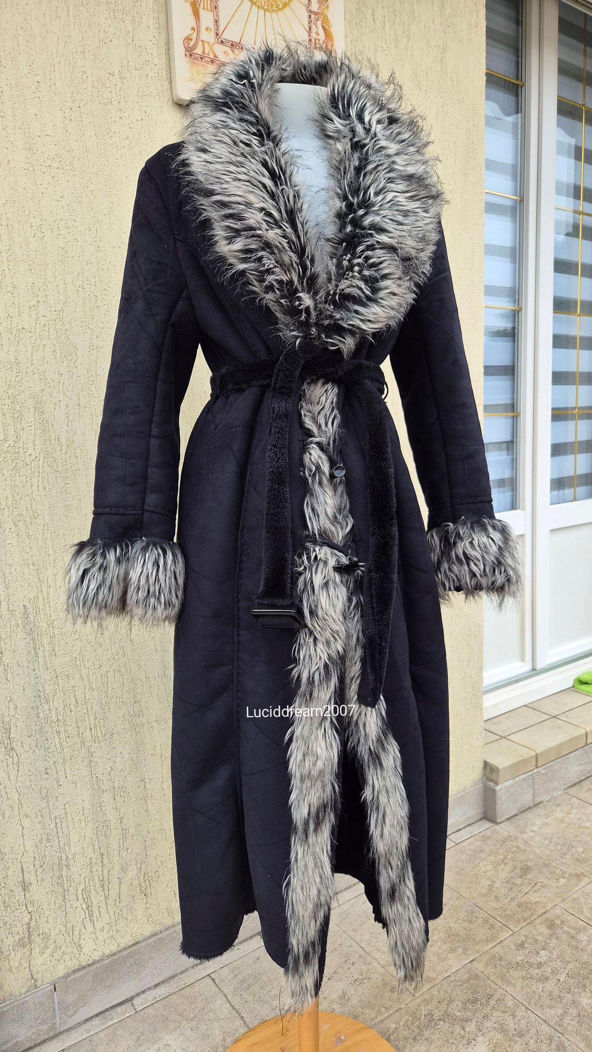 Afghan coat gris anthracite