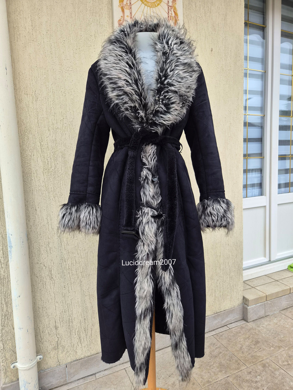 Afghan coat gris anthracite