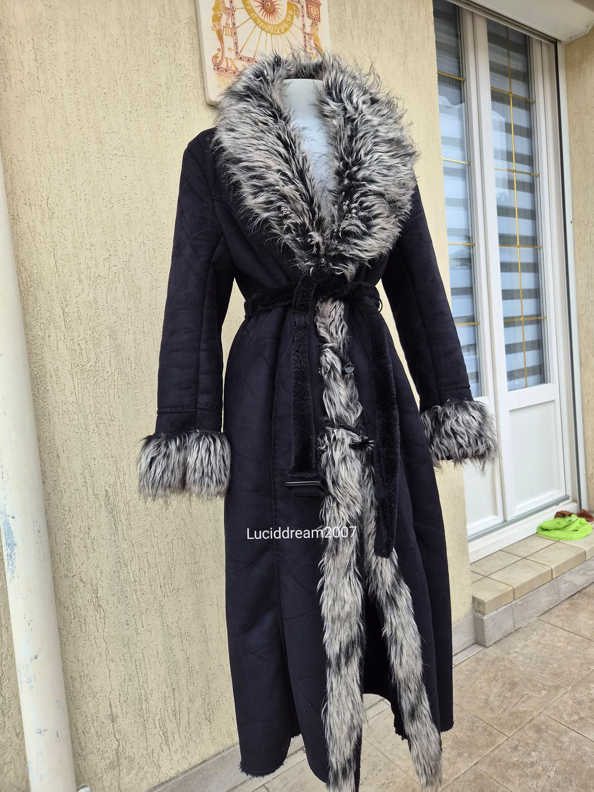 Afghan coat gris anthracite