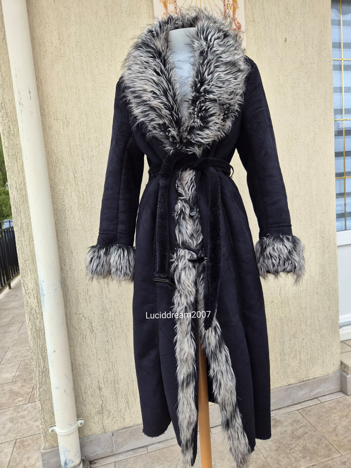 Afghan coat gris anthracite