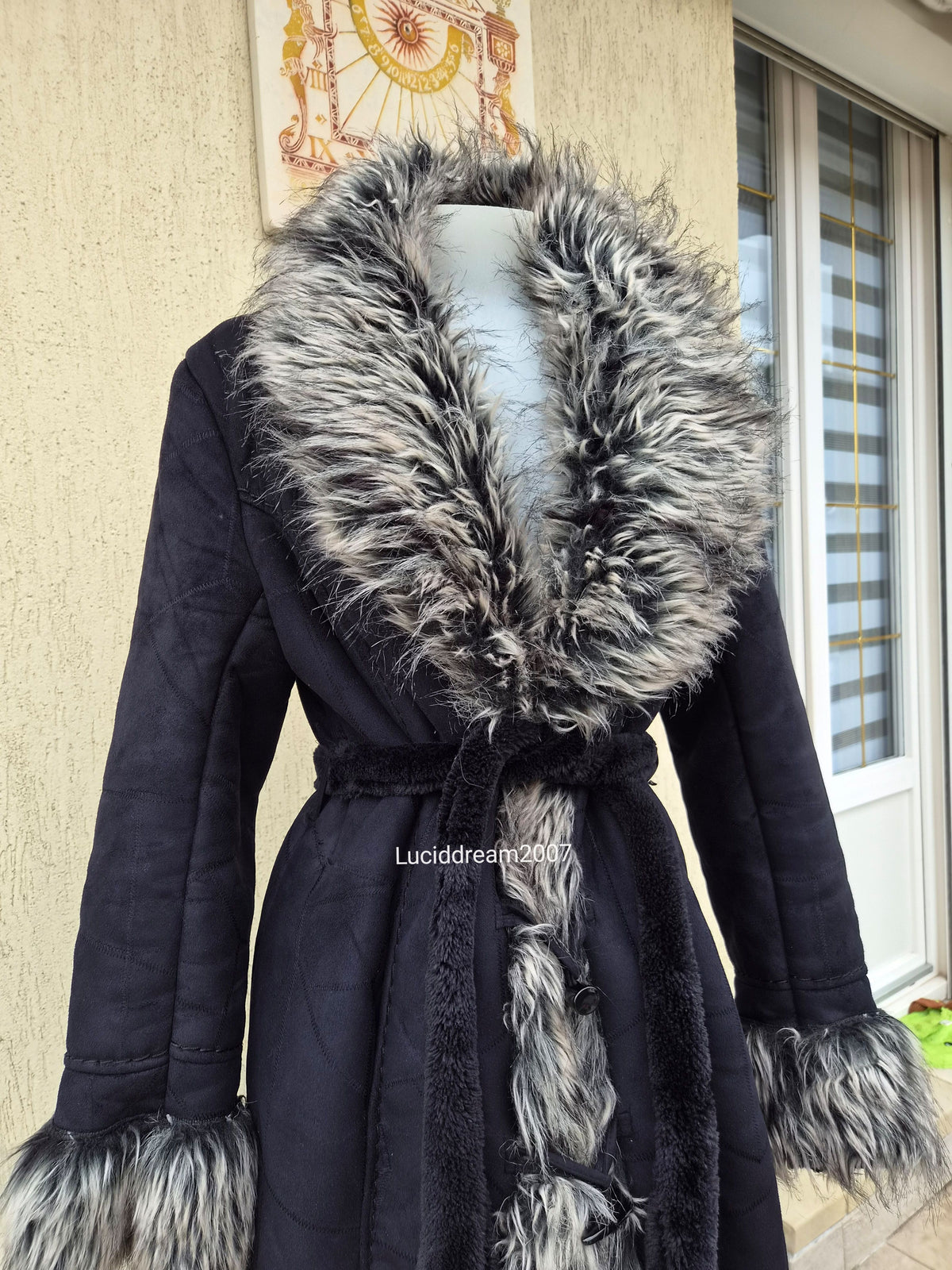 Afghan coat gris anthracite