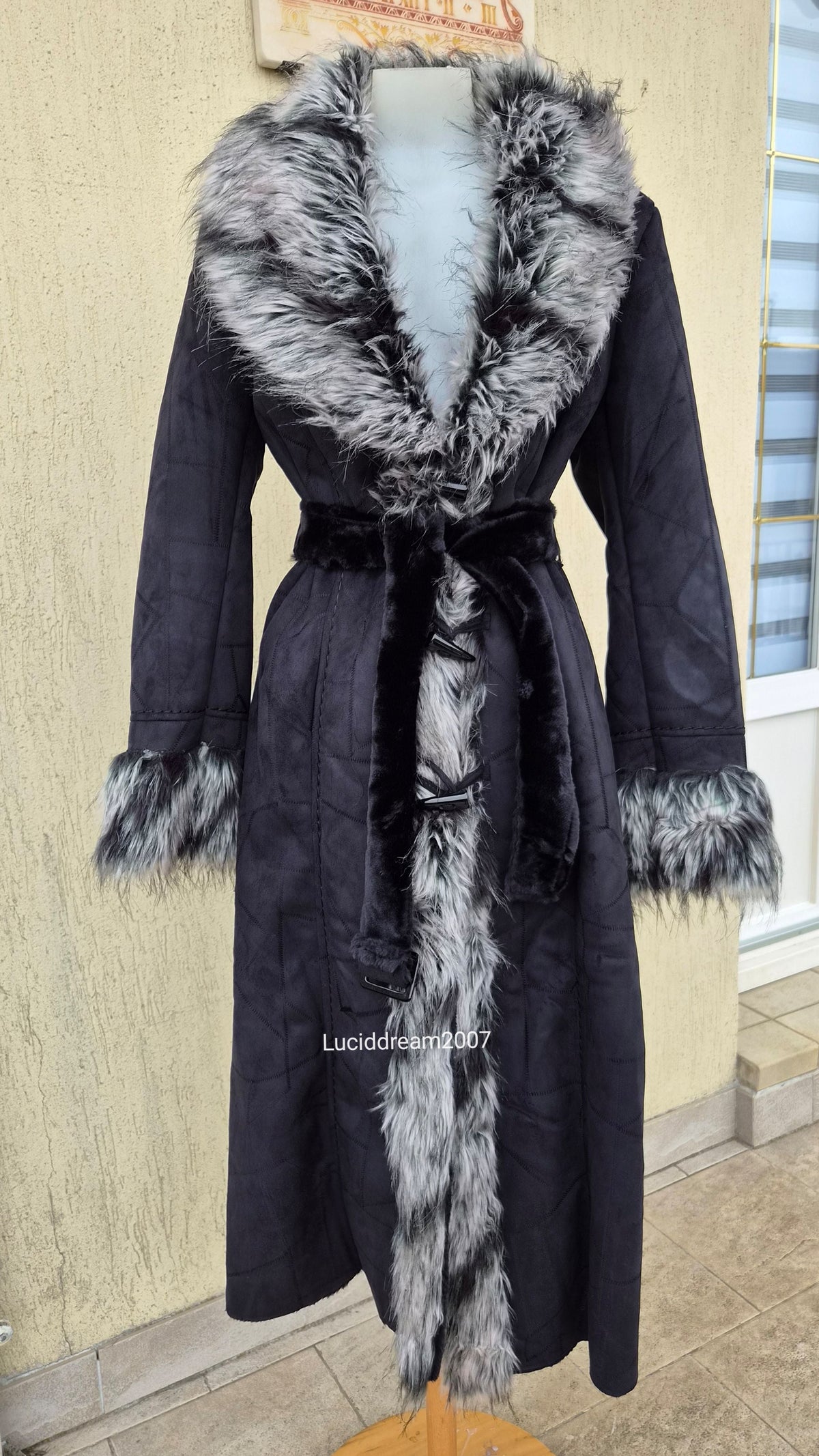 Afghan coat gris anthracite