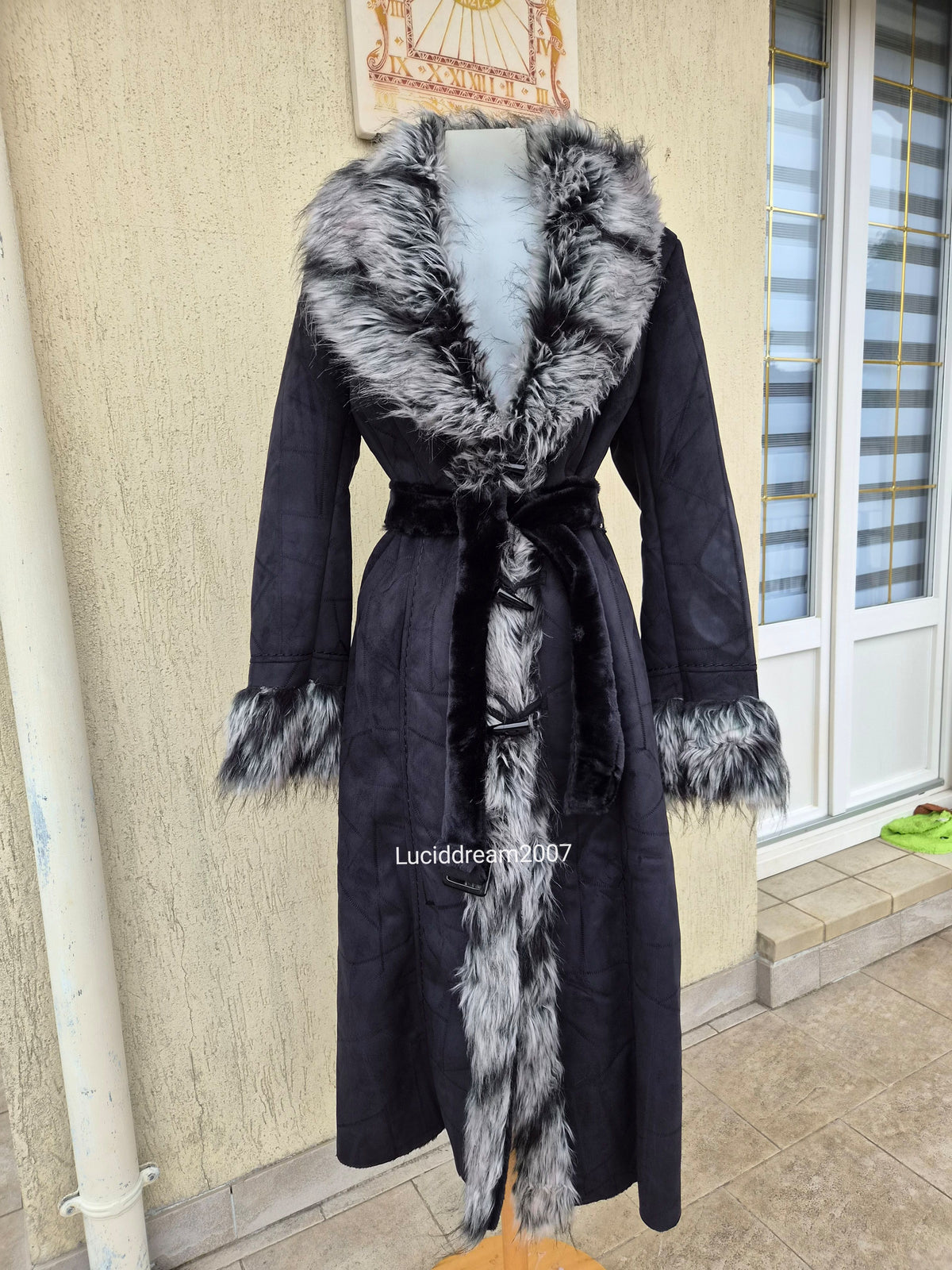 Afghan coat gris anthracite