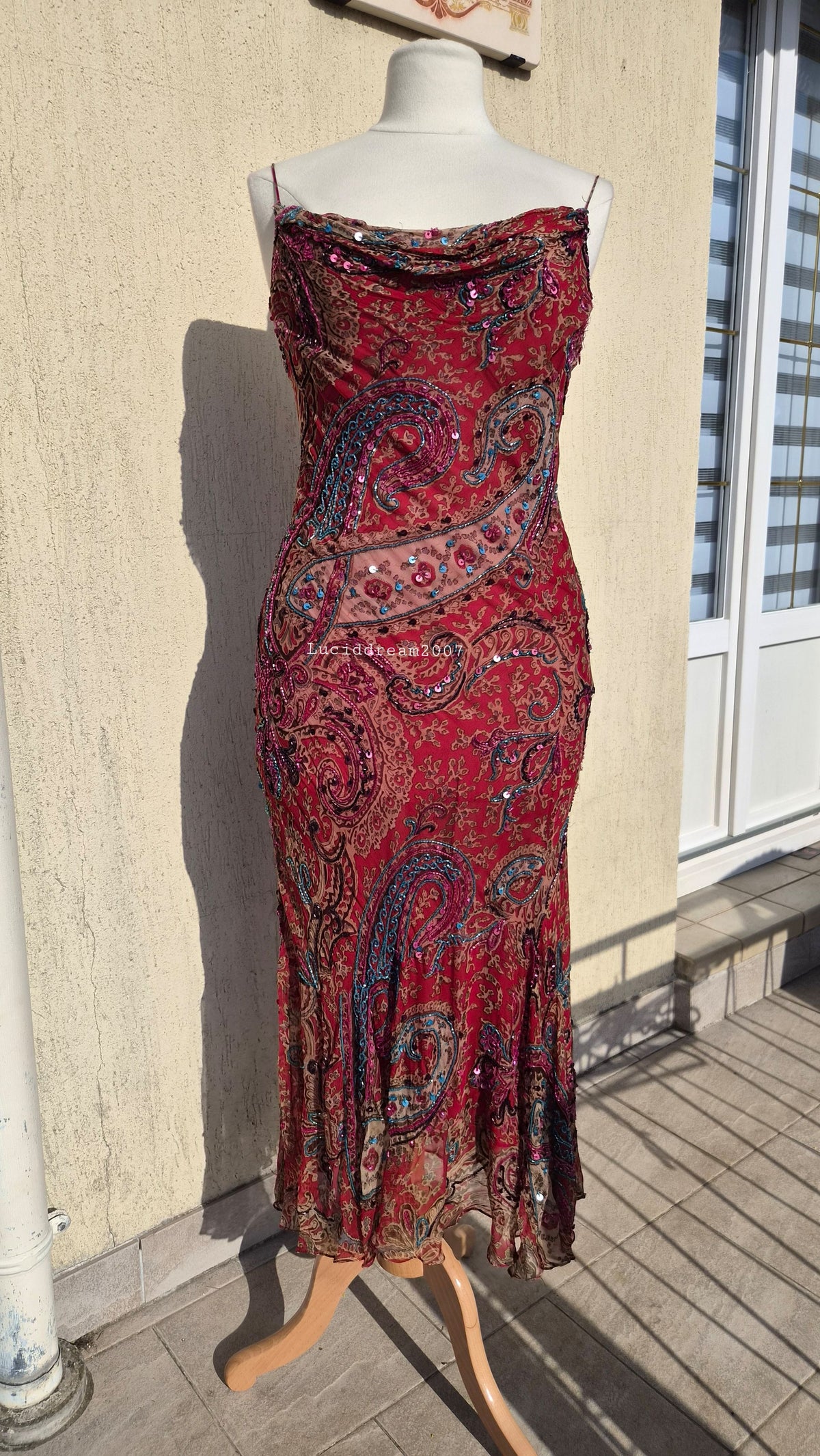 Red embroidered dress