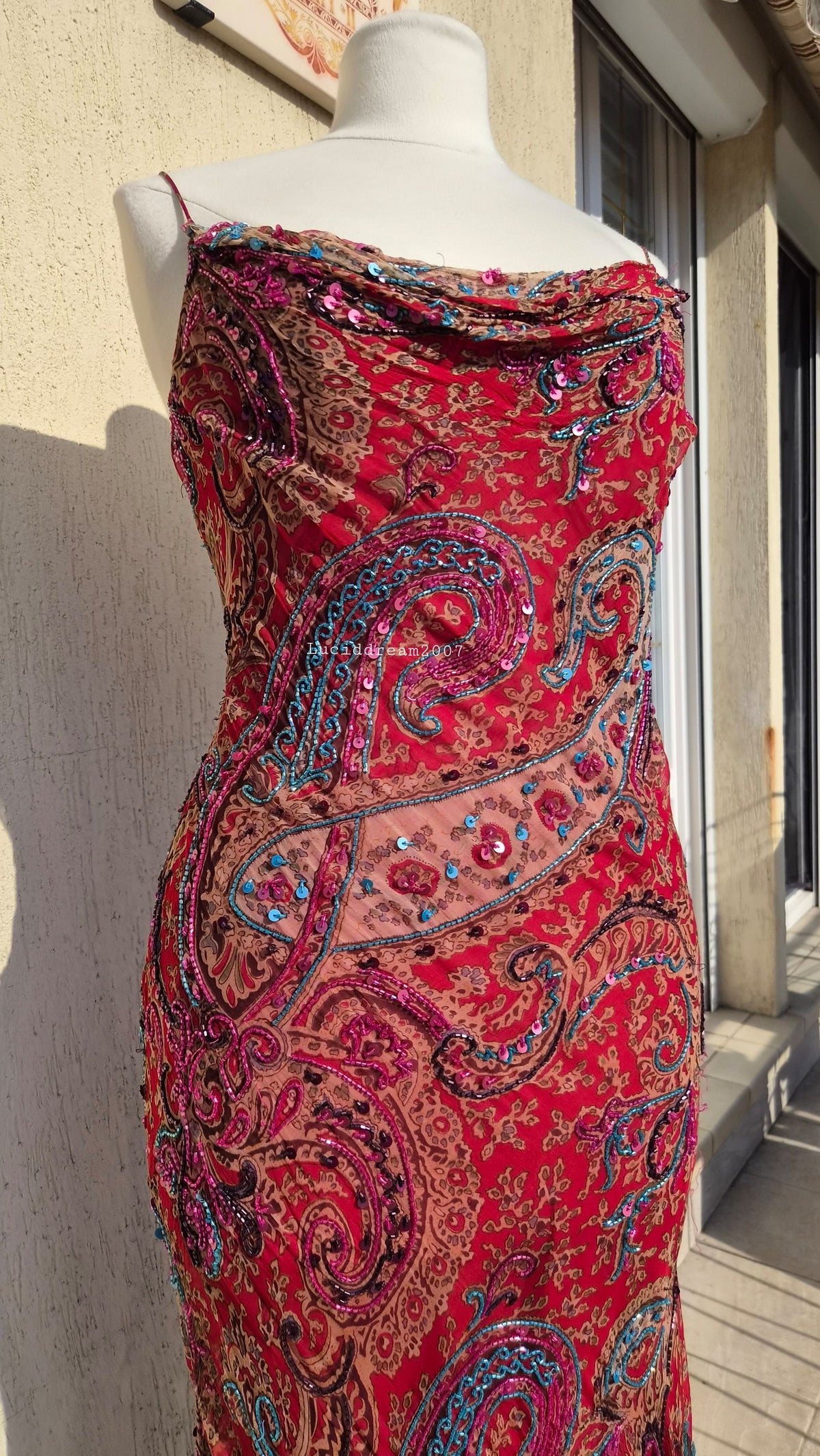 Red embroidered dress