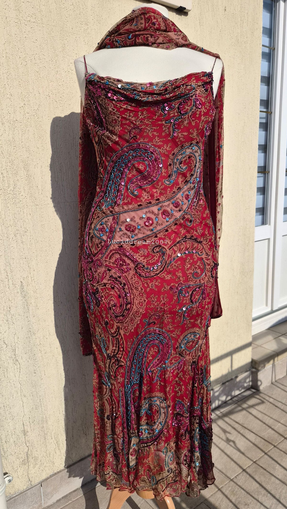 Red embroidered dress