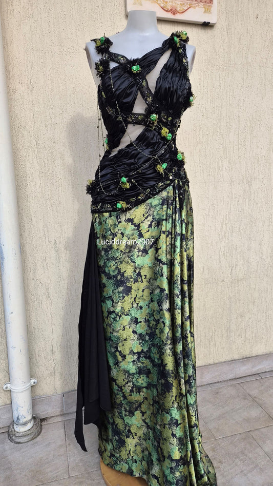 Robe de soirée noire et verte