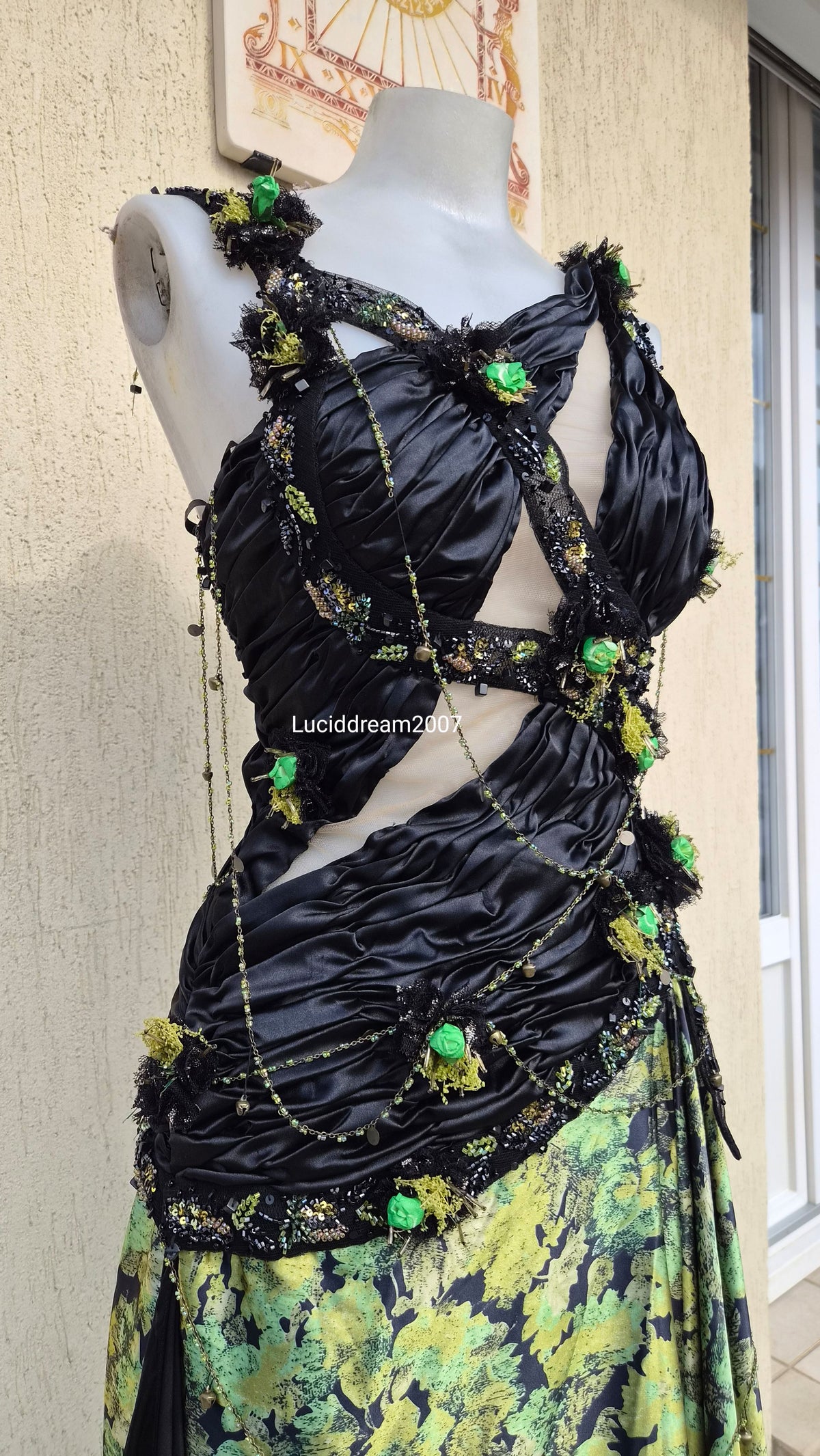 Black and green evening dress