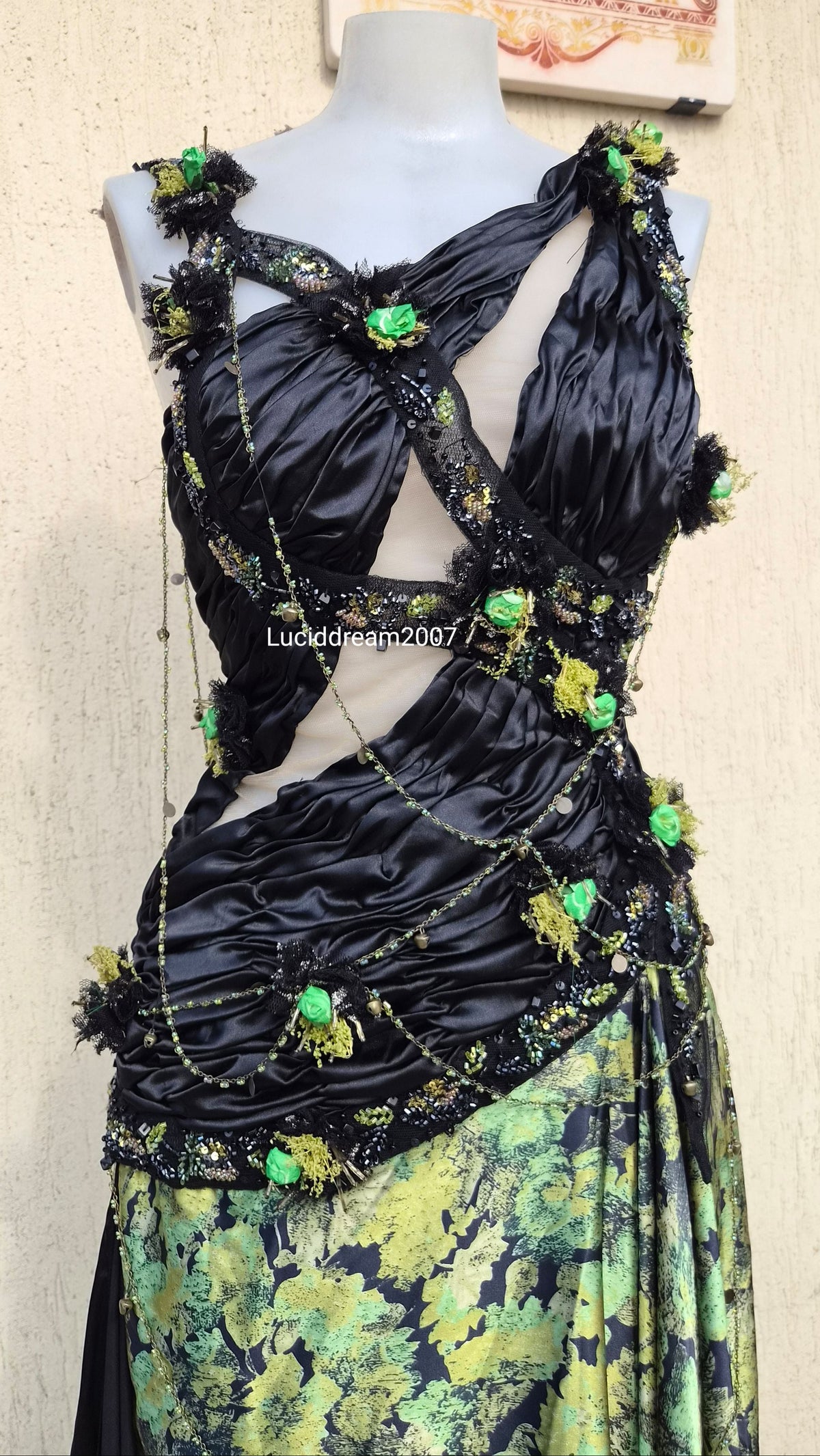Black and green evening dress