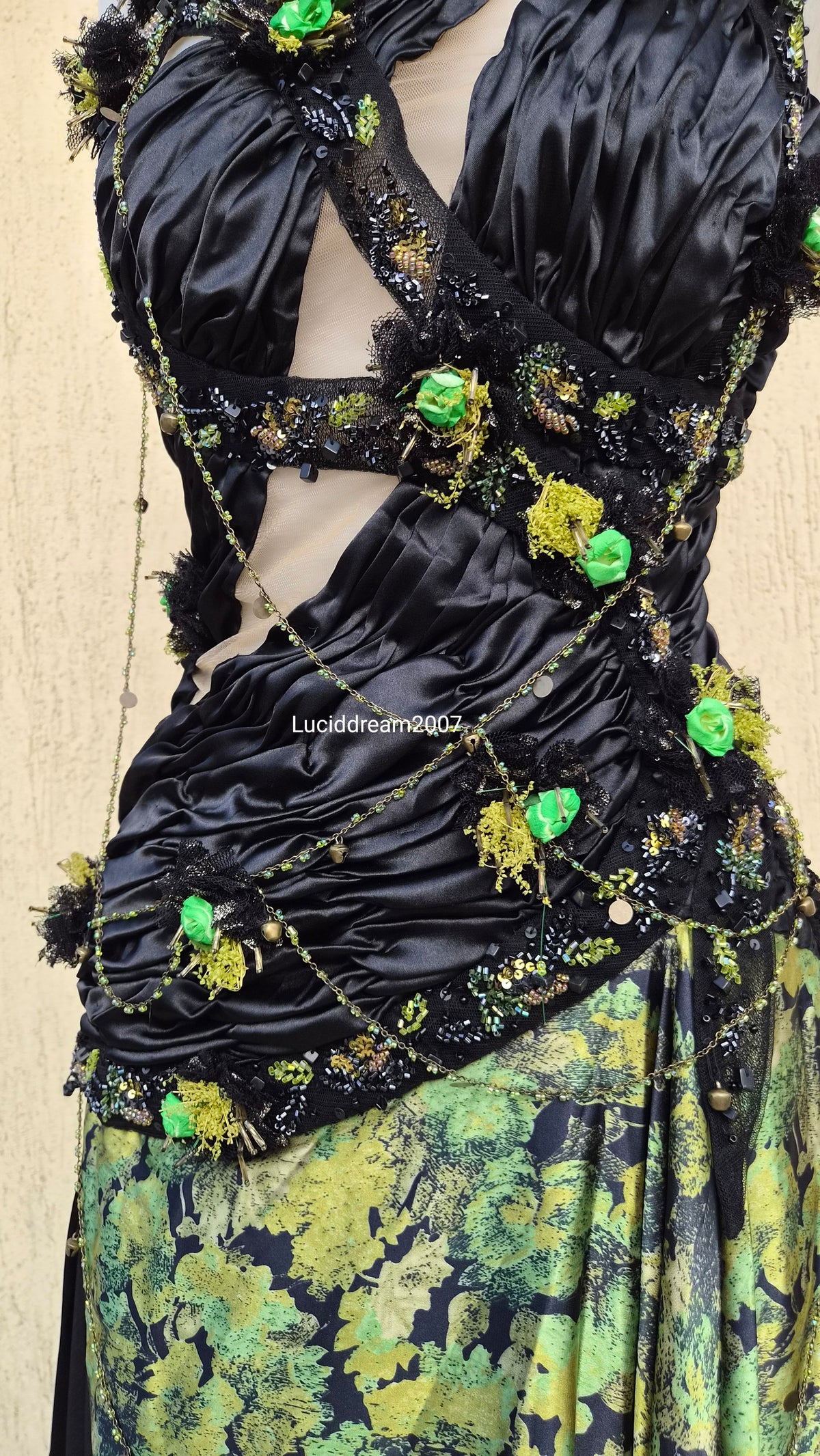 Black and green evening dress